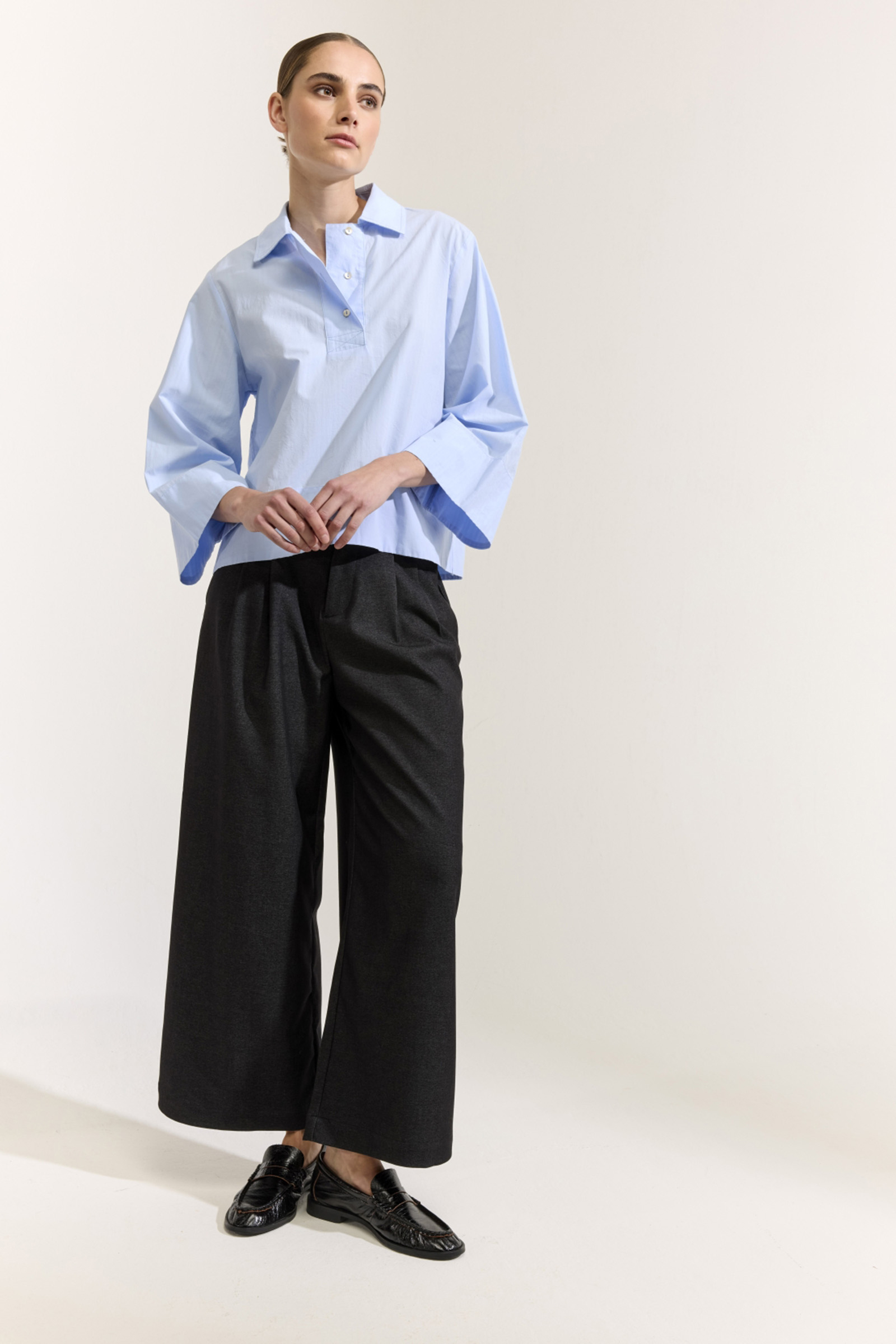 Dames blouse lange mouw blauw