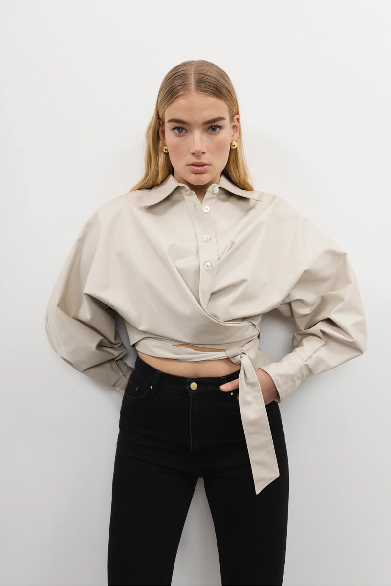 Dames blouse lange mouw bruin