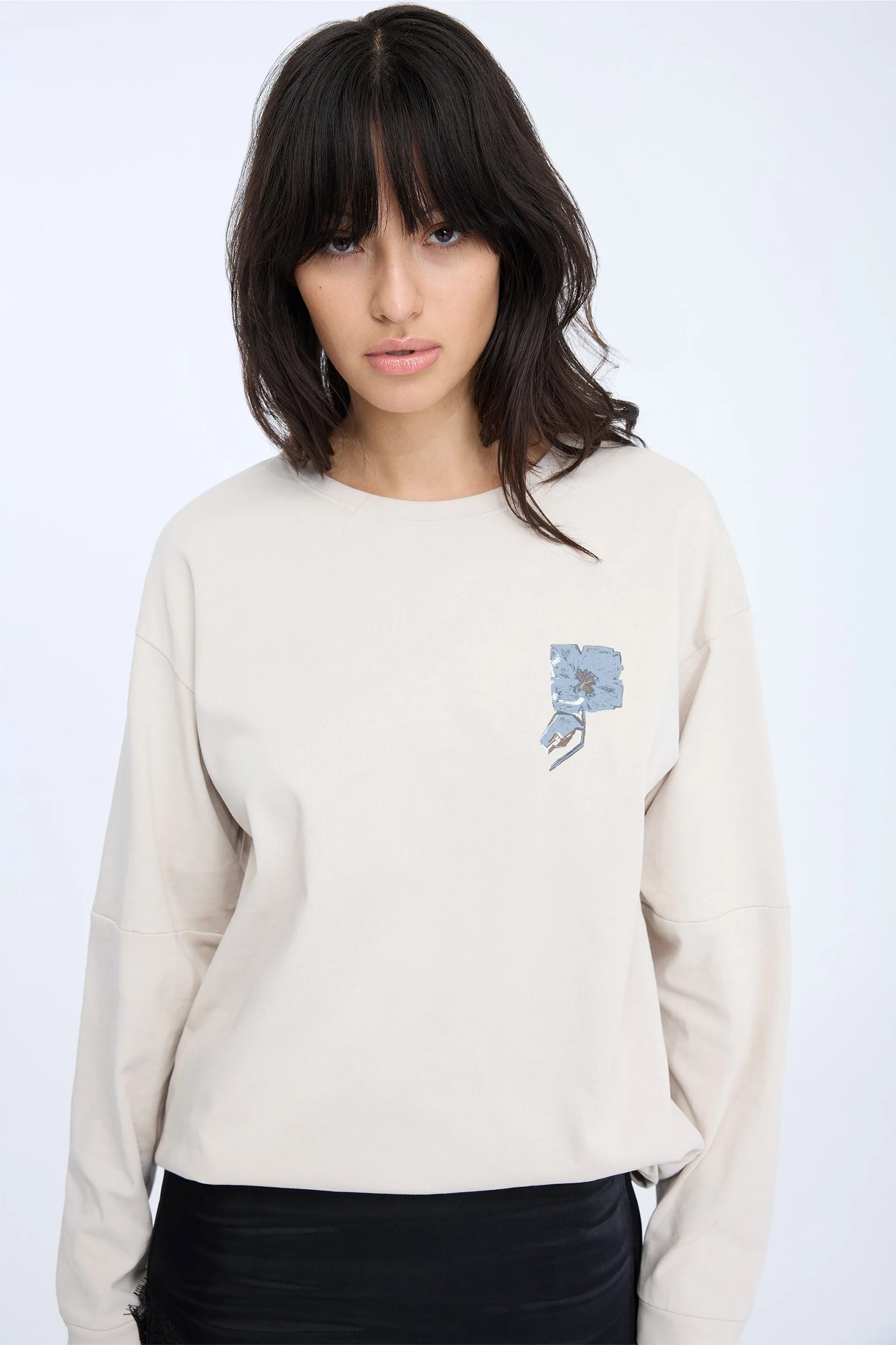 Dames t-shirt lange mouw grijs