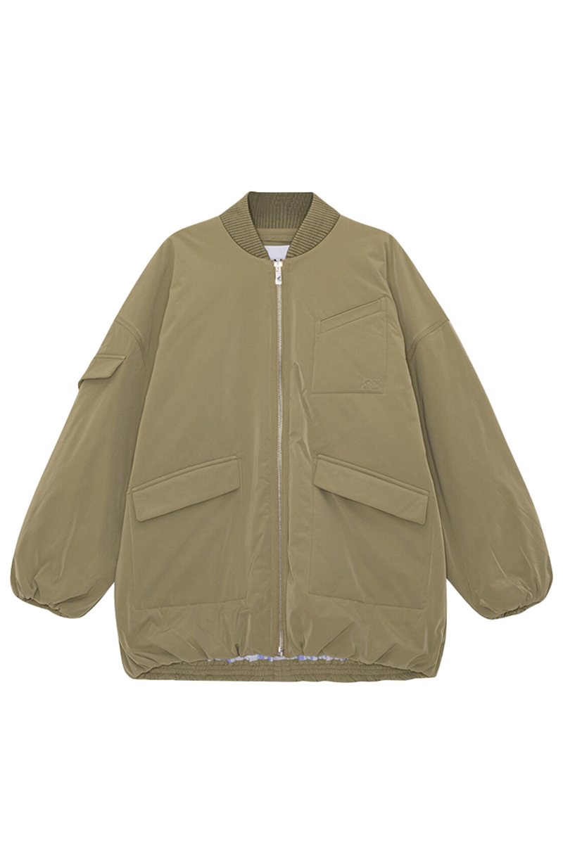 Ganni Light twill oversized bomber jacket bruin/beige-1 1