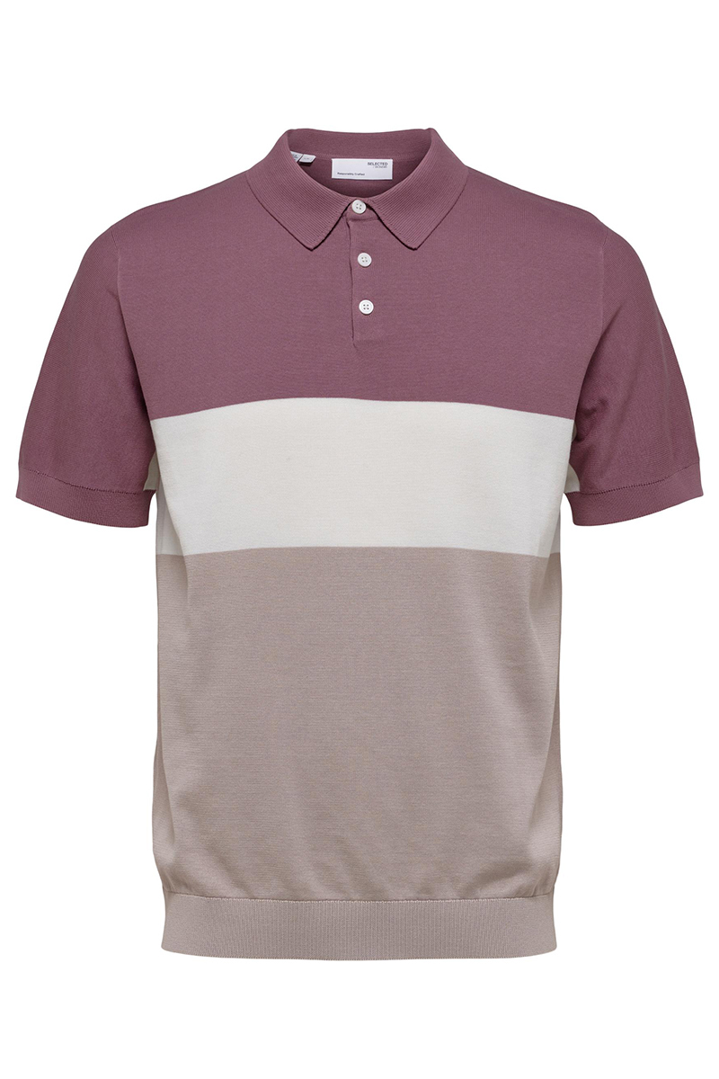 Selected SLHMATTIS SS KNIT BLOCK POLO B bruin/beige 1