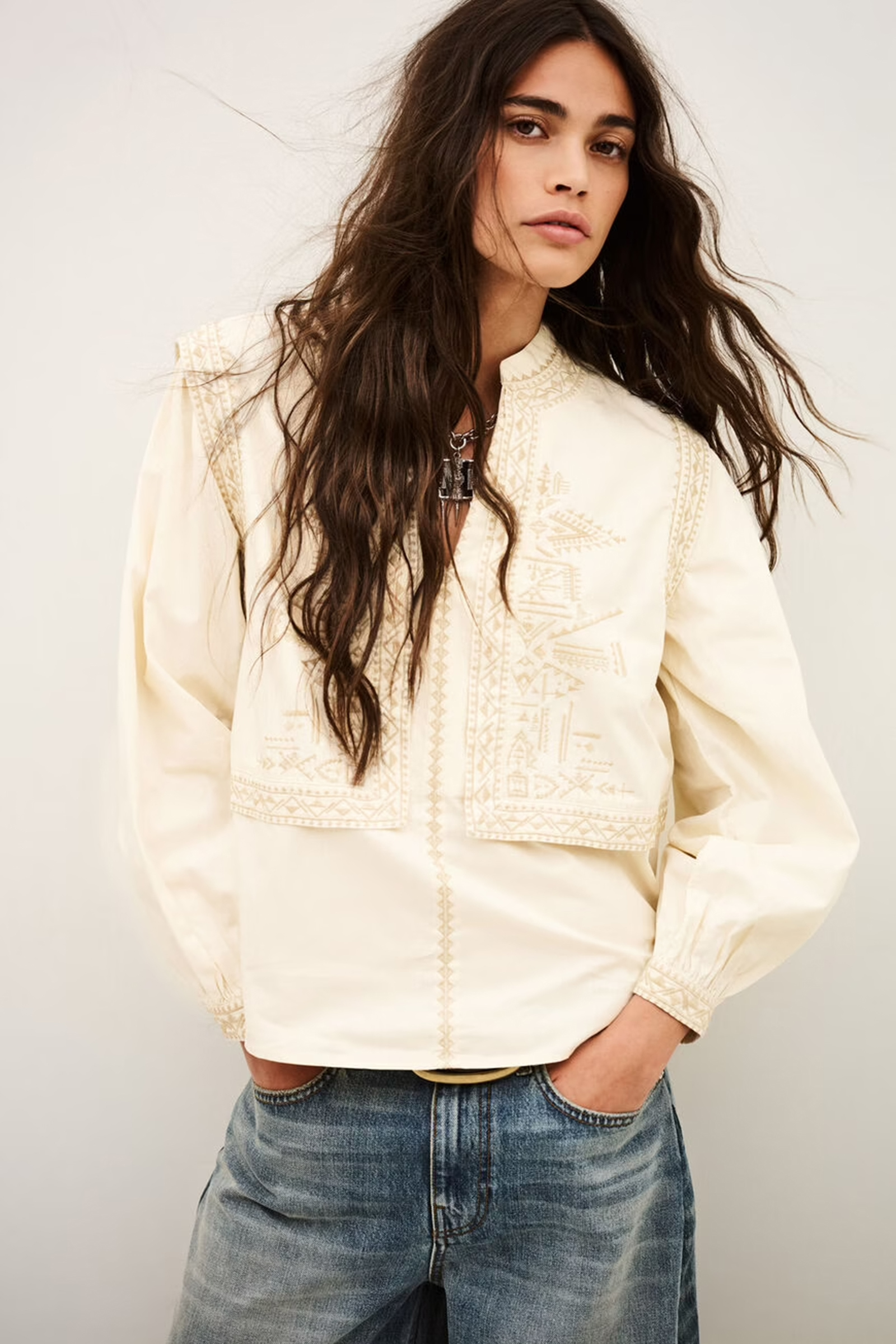 Dames blouse lange mouw ecru