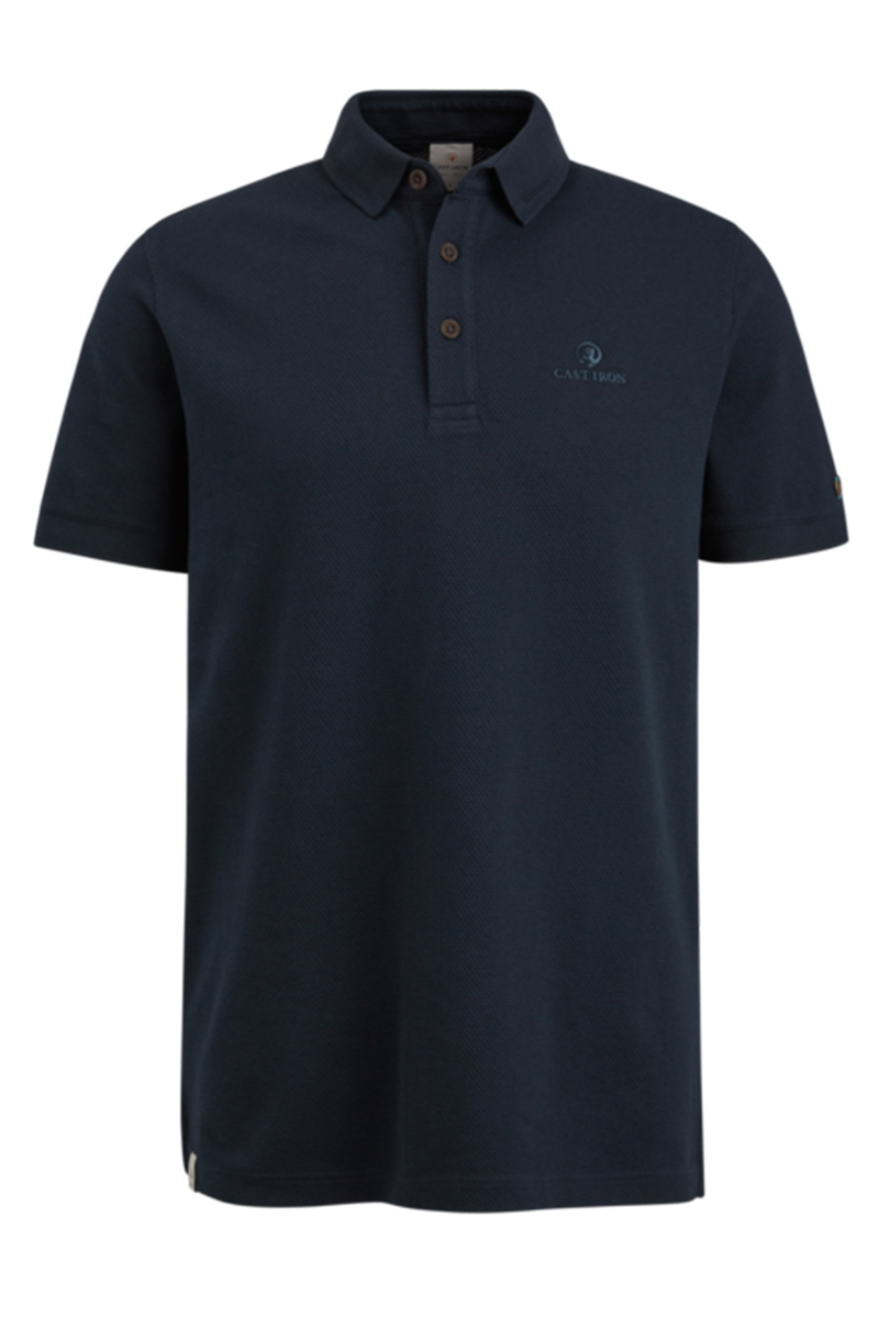 Cast Iron Short sleeve polo cotton popcorn Blauw-1 1
