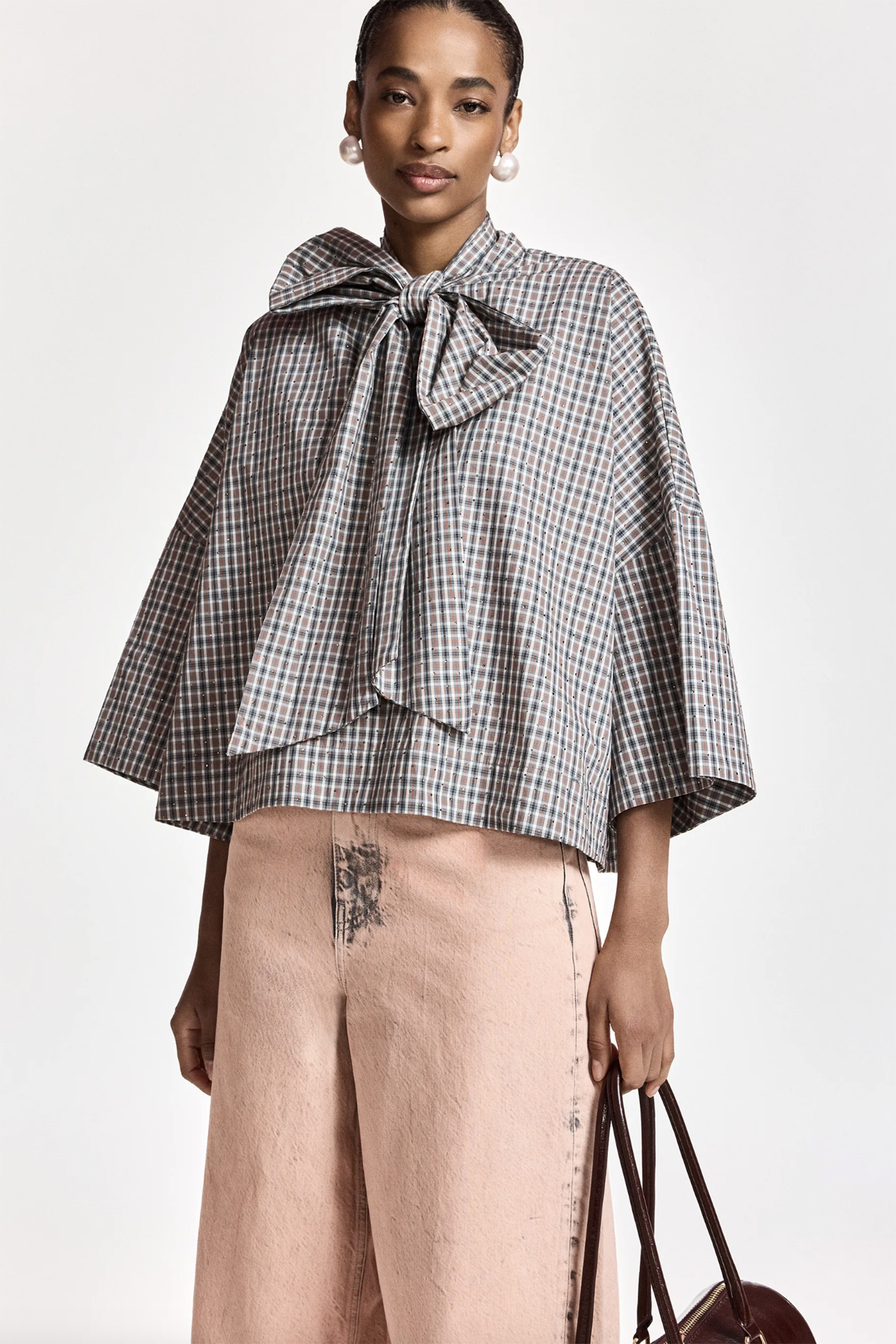 Dames blouse korte mouw bruin