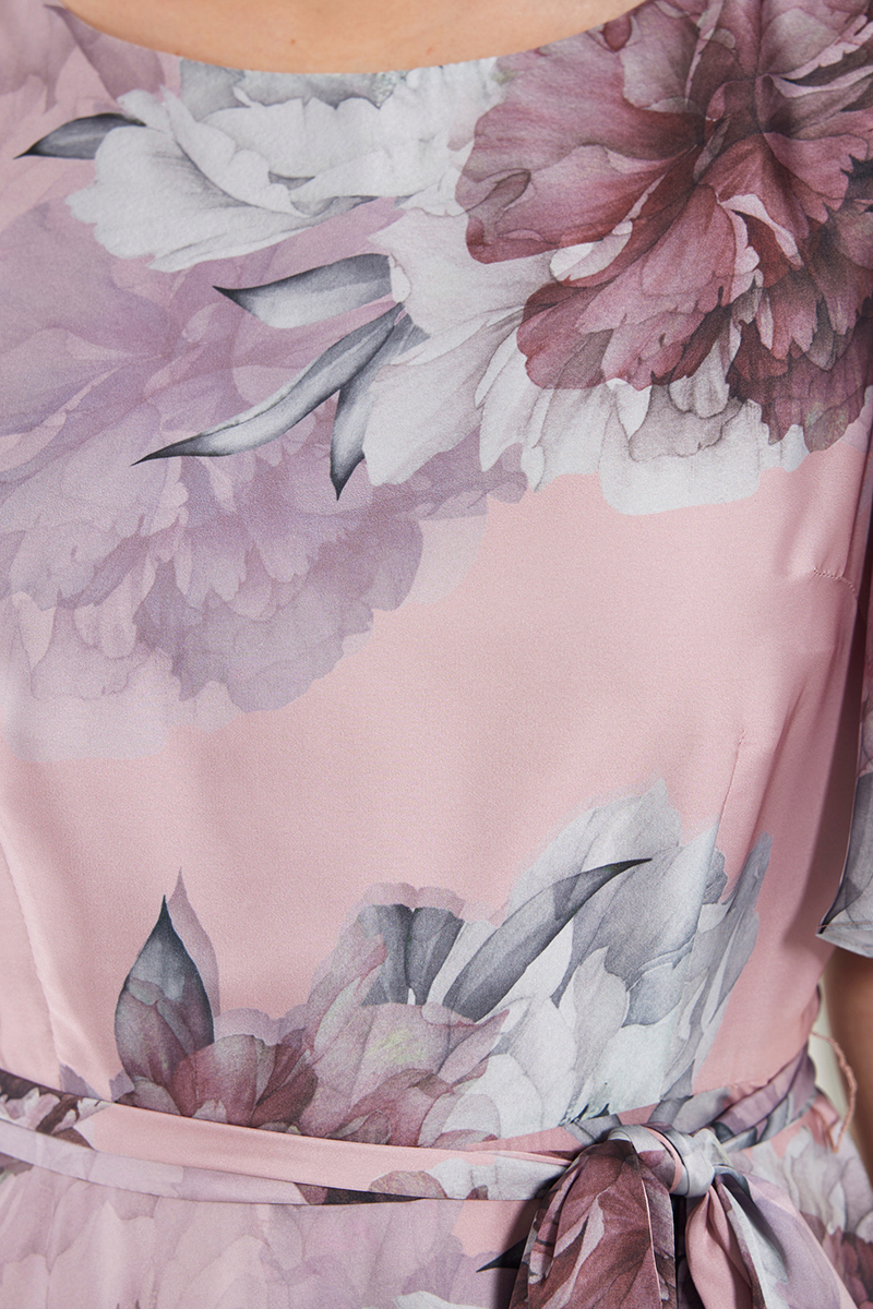 Swing Cocktailkleid aus bedrucktem Satin Rose-1 4