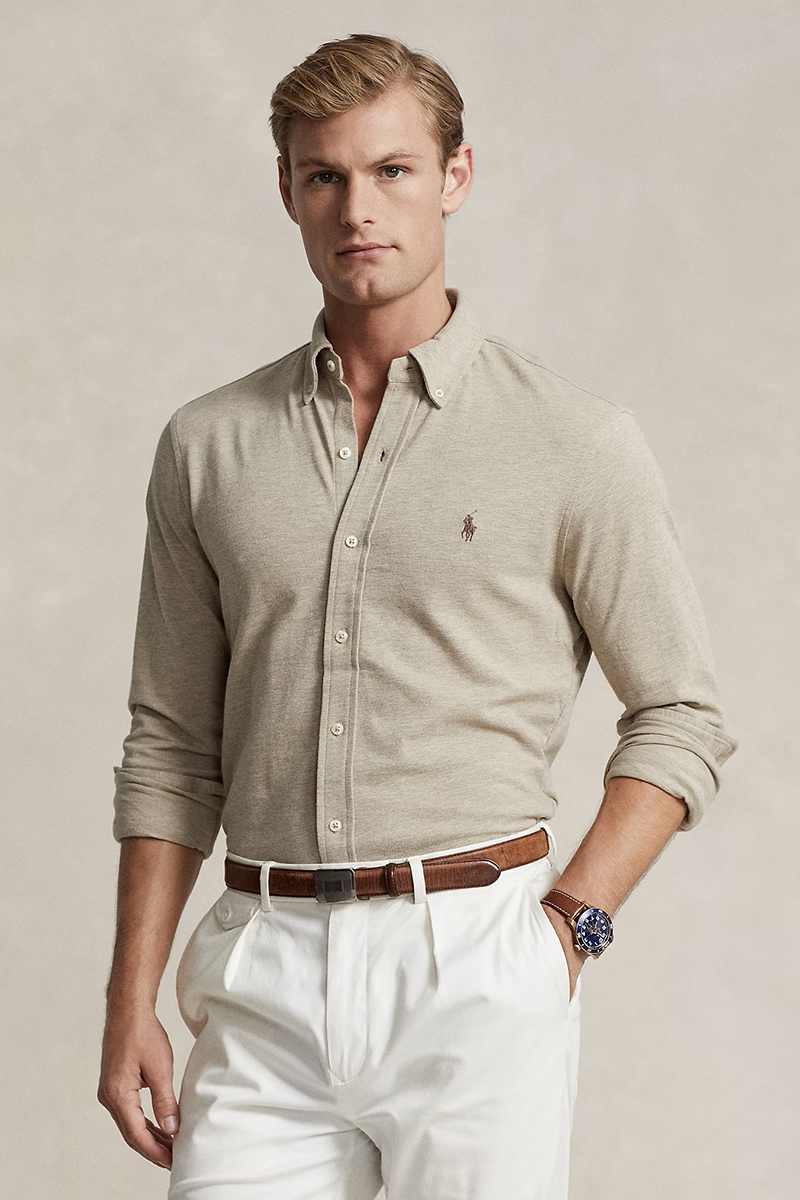 Heren overhemd lm casual bruin