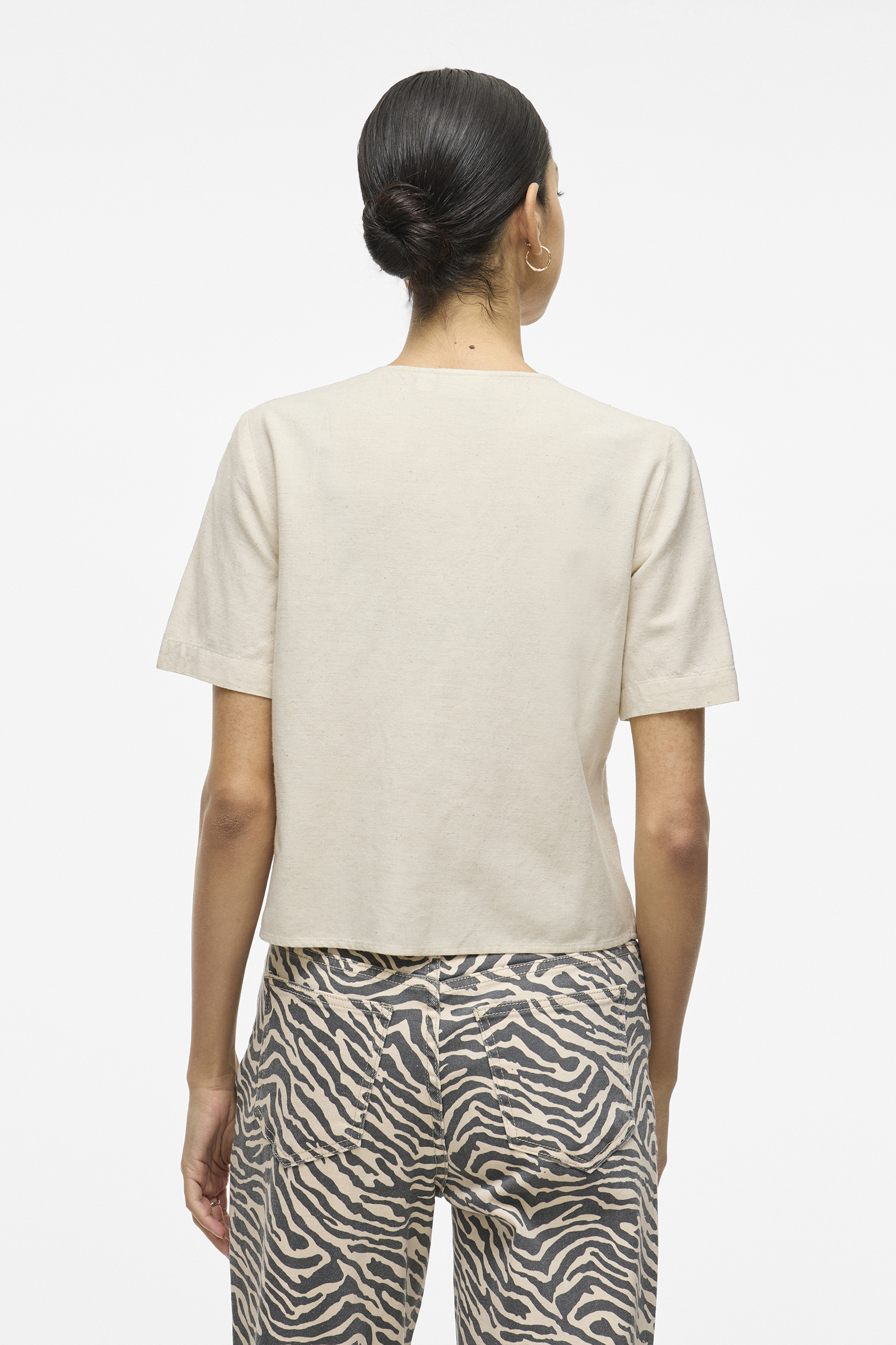 Vila VIPRISILLA V-NECK S/S POCKET TOP 262675-Super Light Natural Melan 3