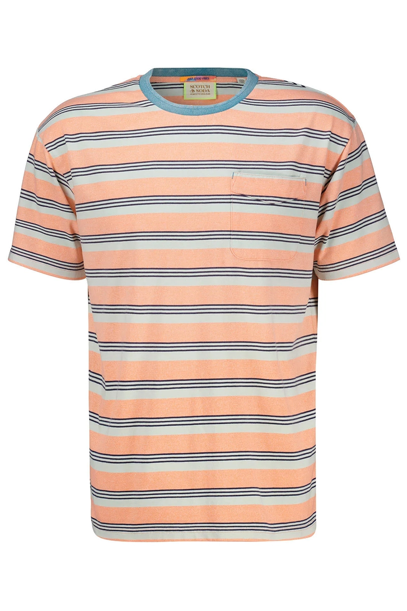 Scotch & Soda Yarn Dye Stripe Pocket T-shirt Peach Green Multistripe 1