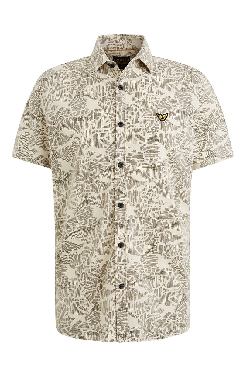 PME Legend Short Sleeve Shirt Print on Jersey Pique Ecru-1 1