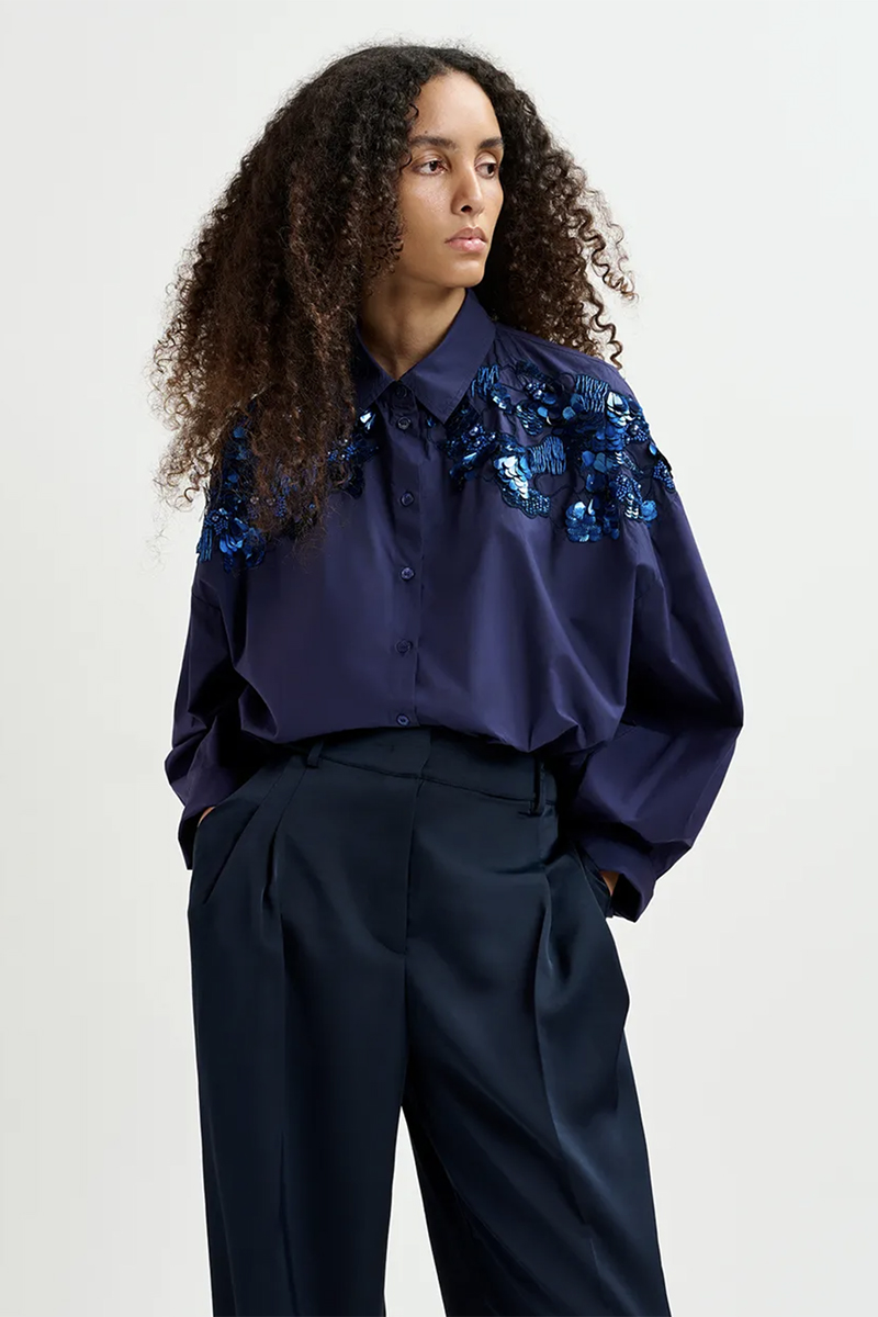 Dames blouse lange mouw blauw