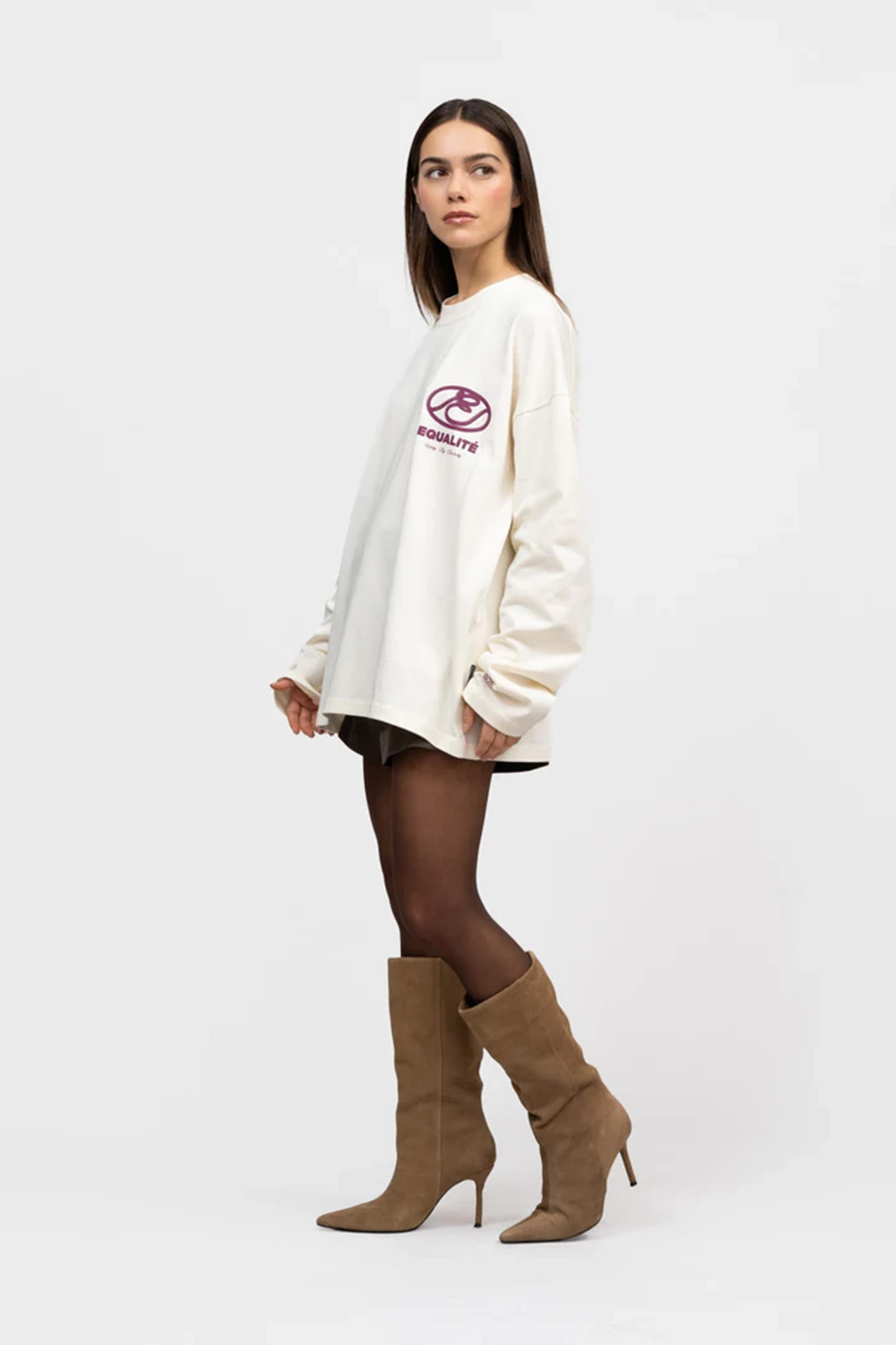 Heren t-shirt lange mouw ecru