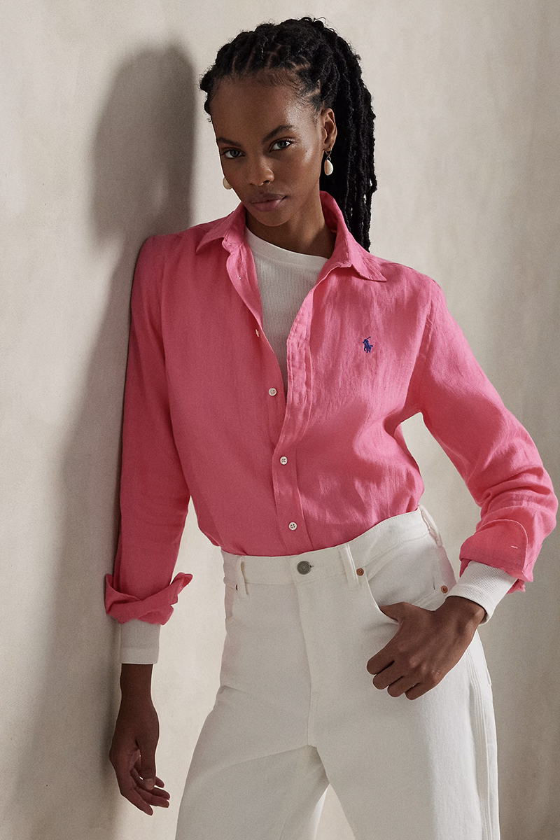 Dames blouse lange mouw rose