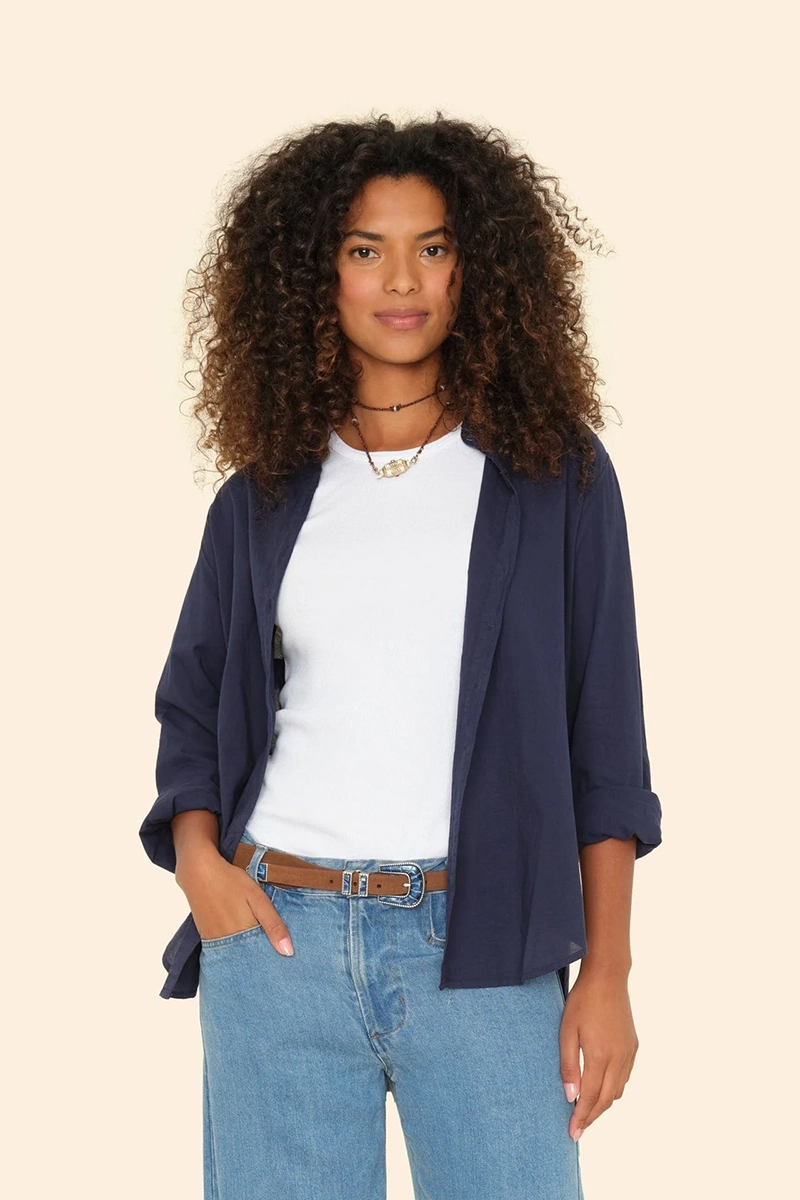 Dames blouse lange mouw blauw