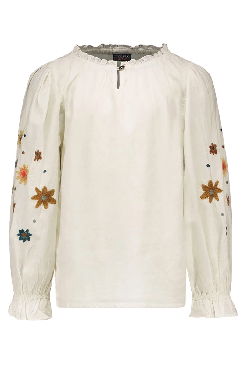 Like Flo flo girls blouse with emrboidery sleeves Ecru-1 1