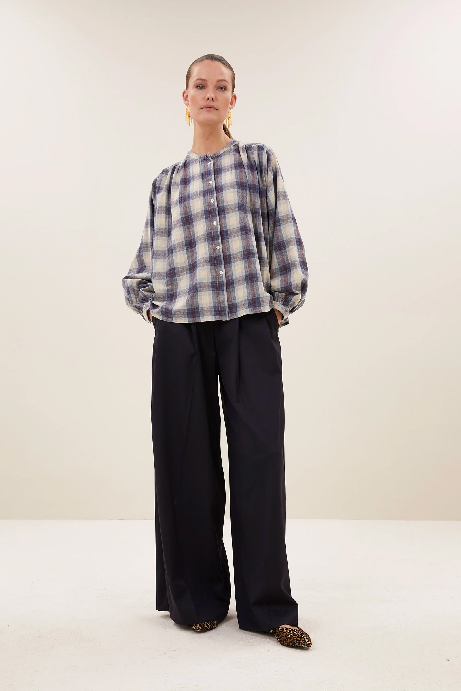 Dames blouse korte mouw blauw
