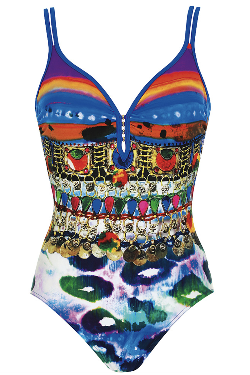 Bad/beach dames badpak modecup blauw