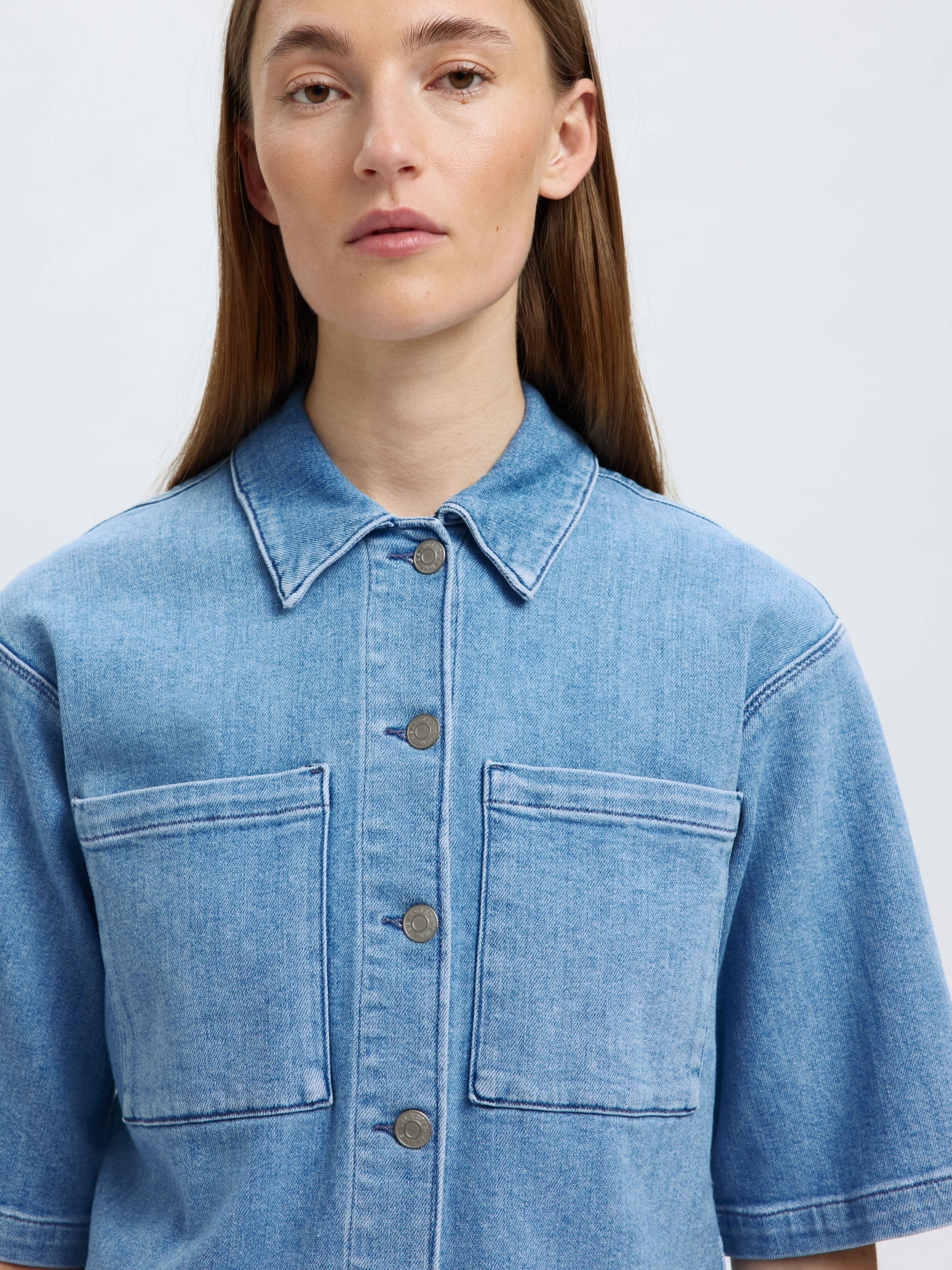 Selected SLFANYA 2/4 SHORT DENIM SHIRT 182315-Light Blue Denim 4
