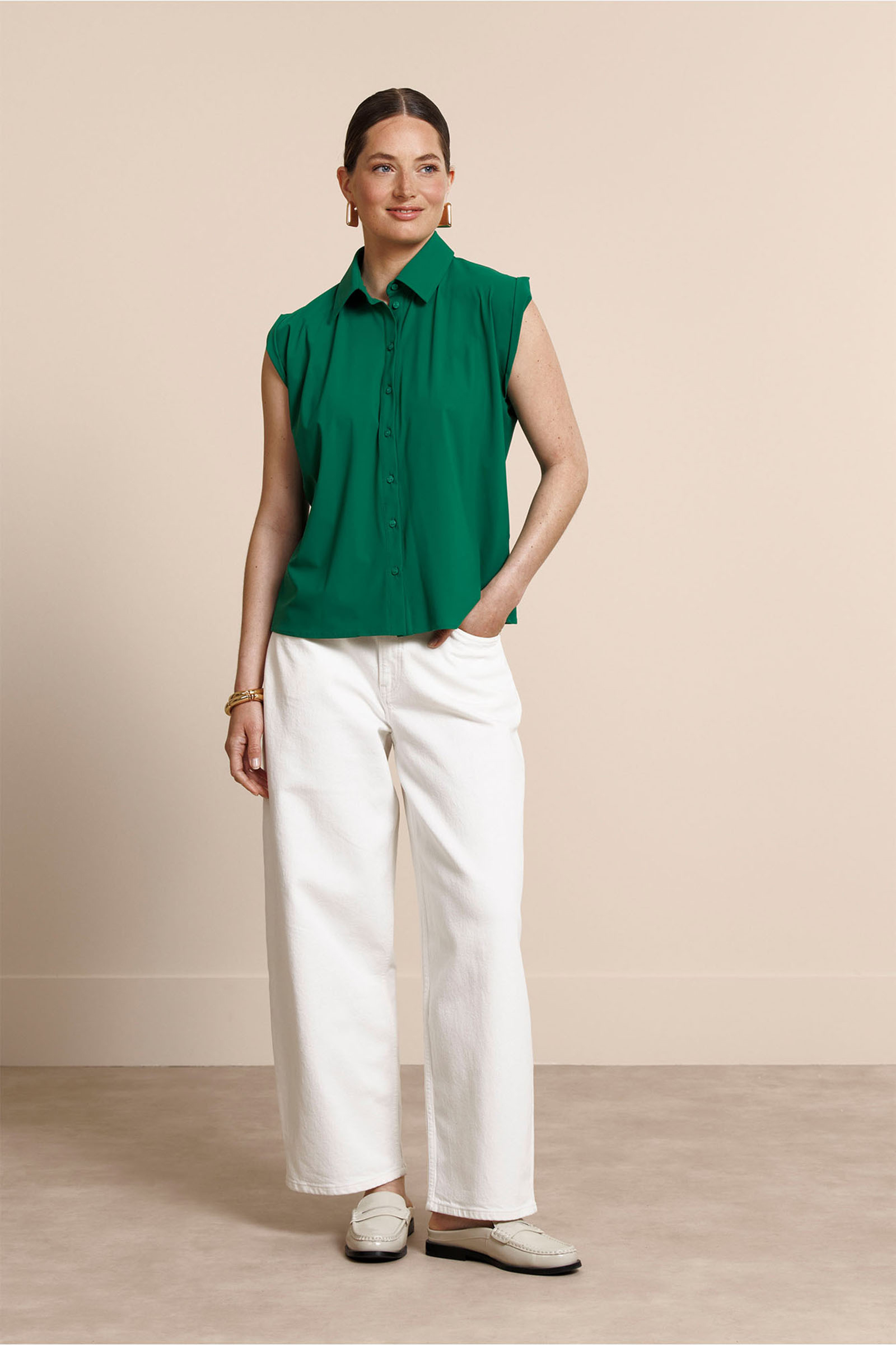 Dames blouse korte mouw groen