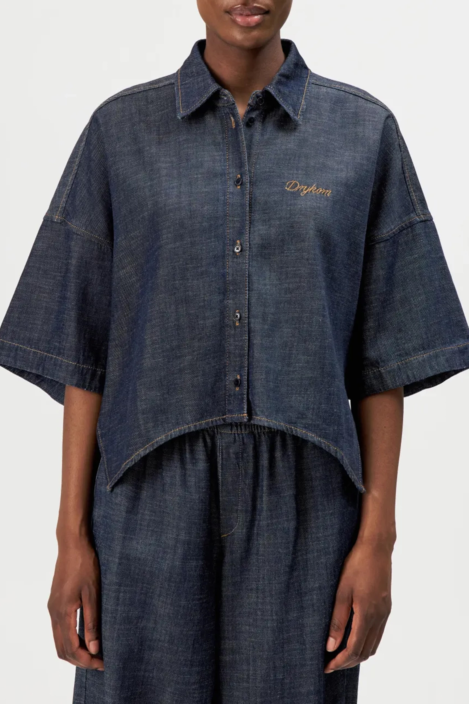 Dames blouse korte mouw blauw