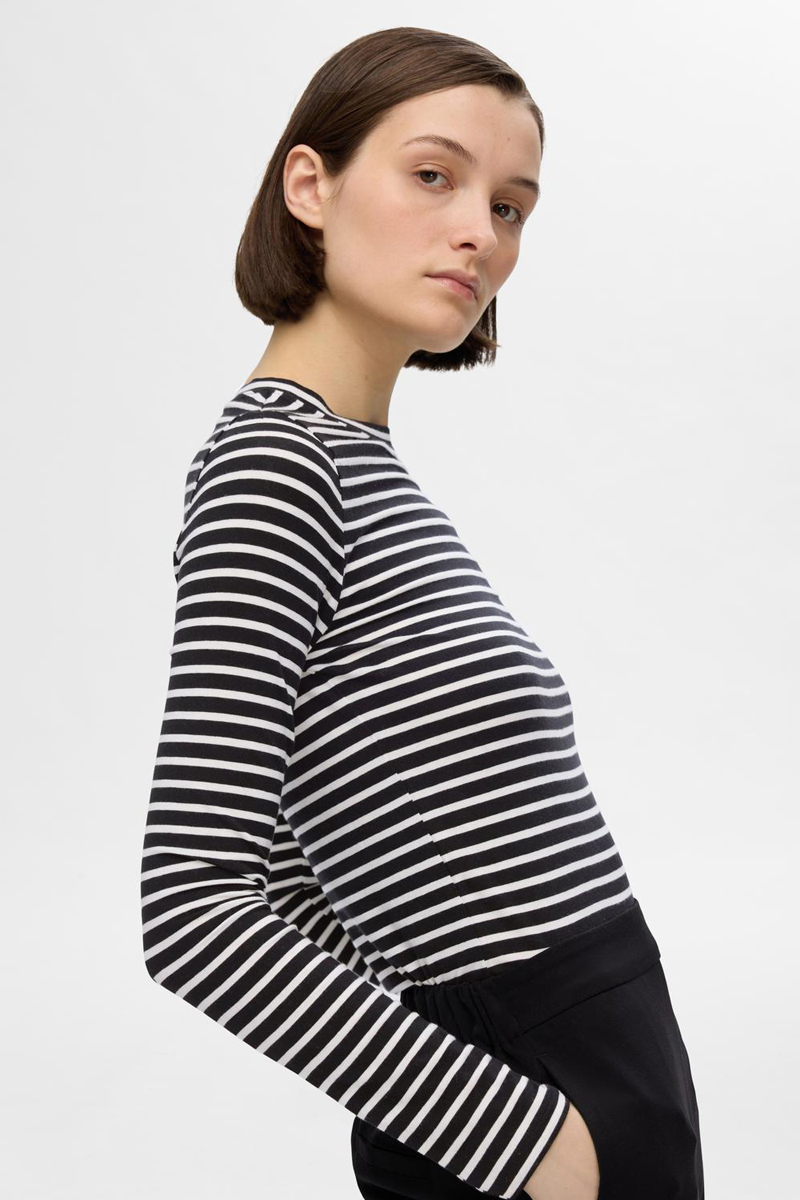 Selected SLFMANJA LS O-NECK STRIPE NOOS 179099001-Black/AOP 4