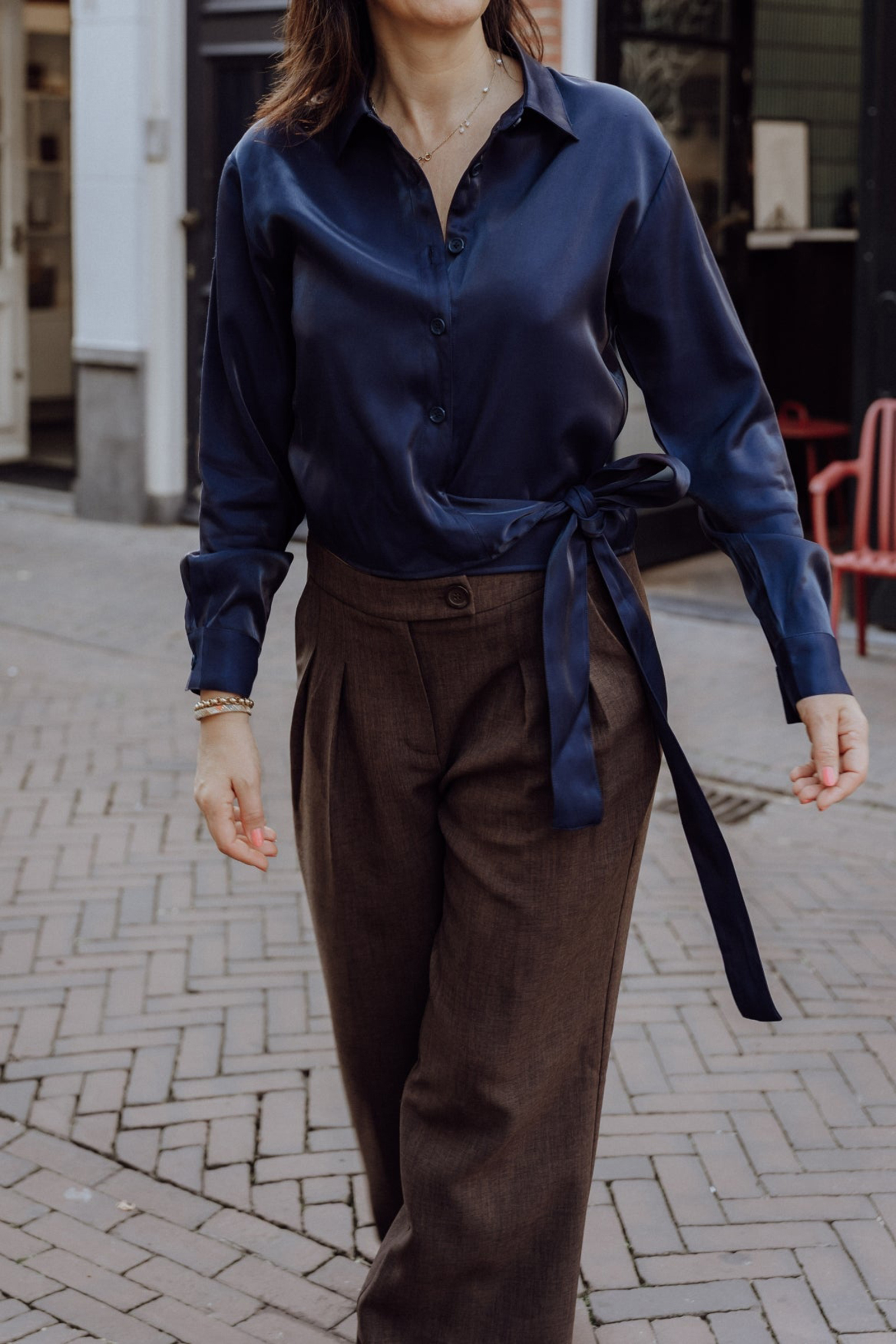 Dames blouse lange mouw blauw