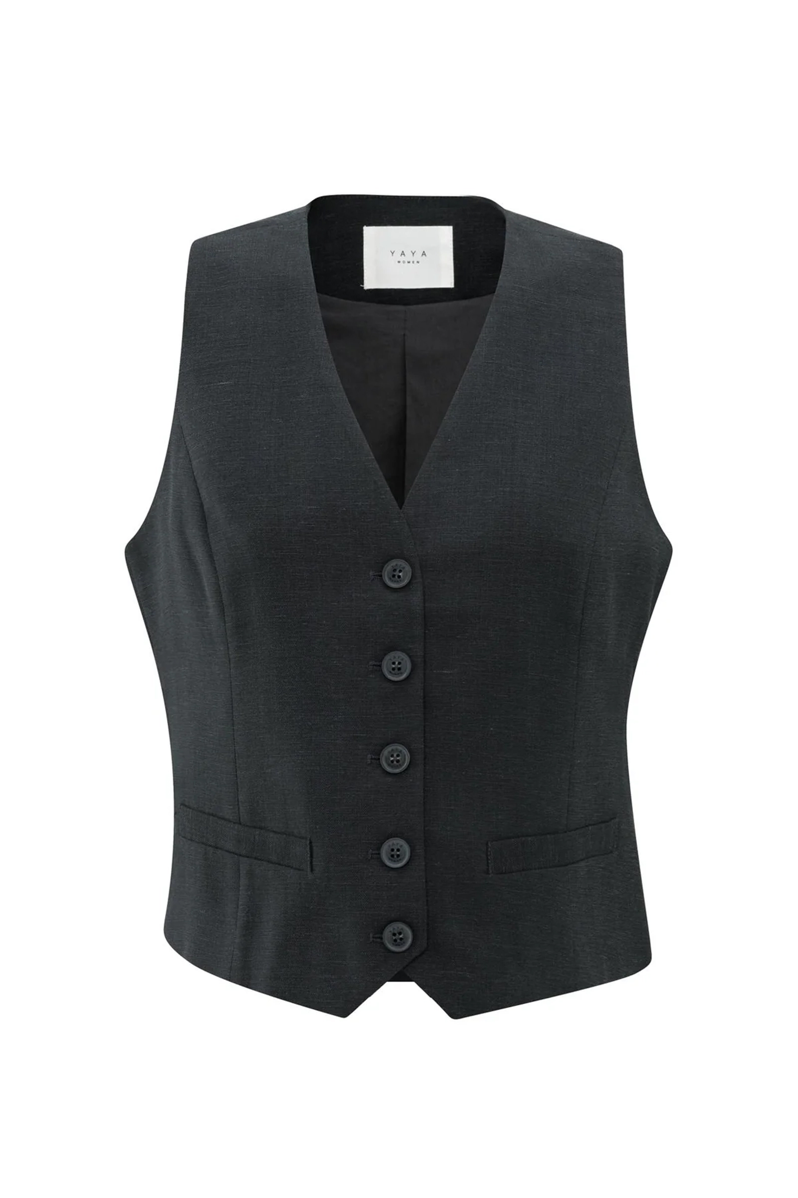 Yaya Linen mix woven gilet WASHED BLACK 1