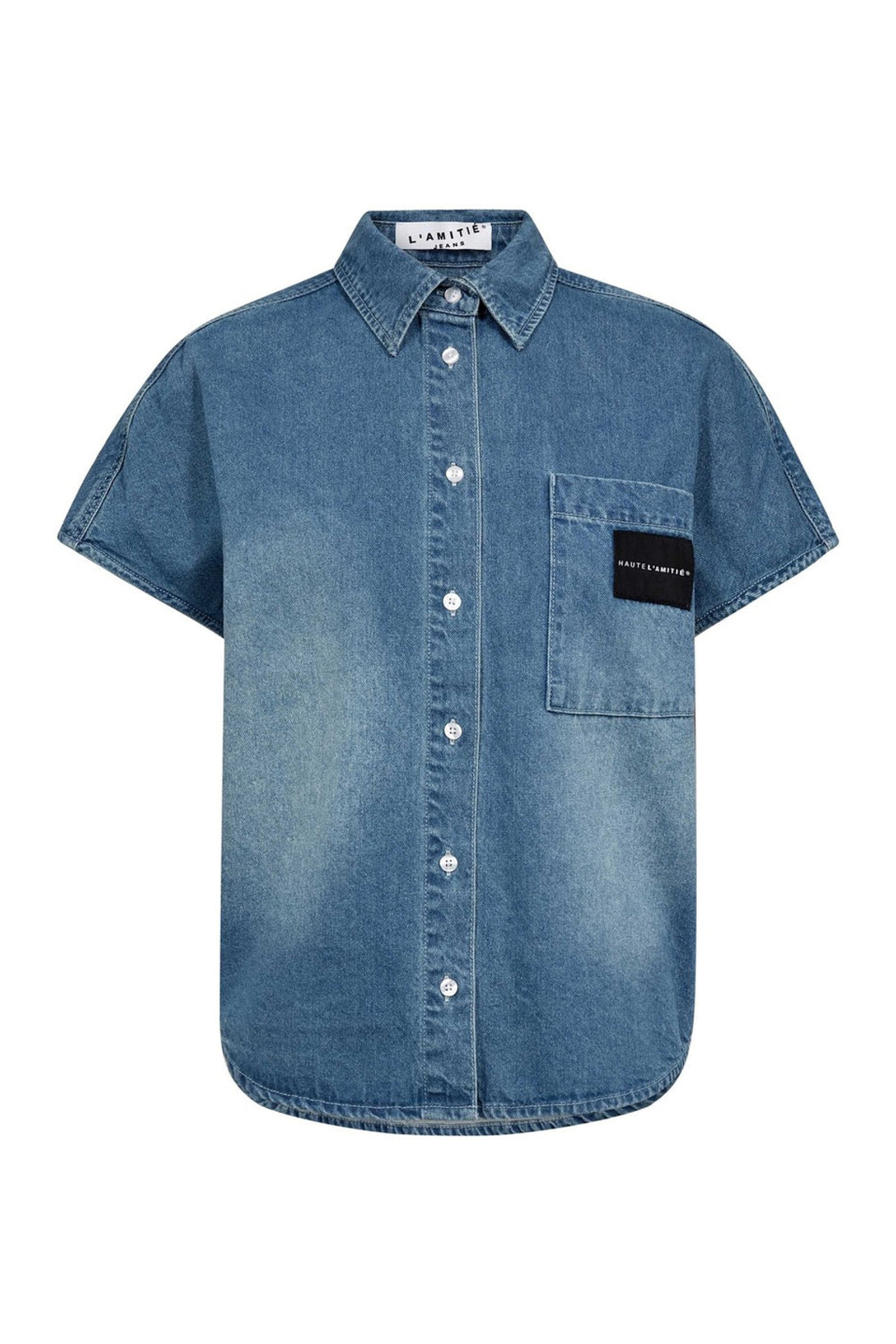 Dames blouse korte mouw blauw