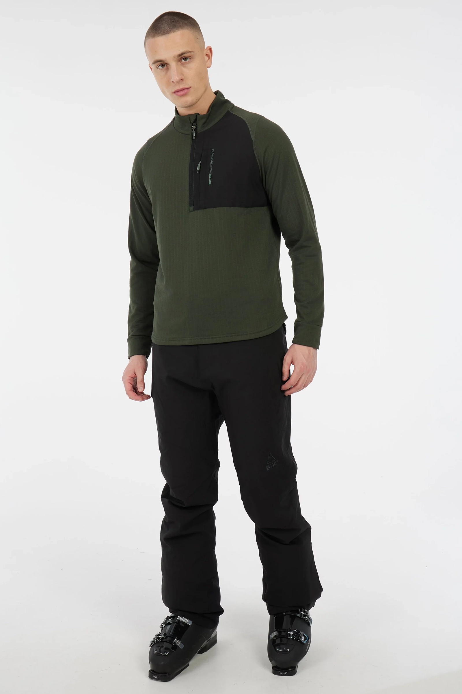 Wintersport heren pully+rits groen