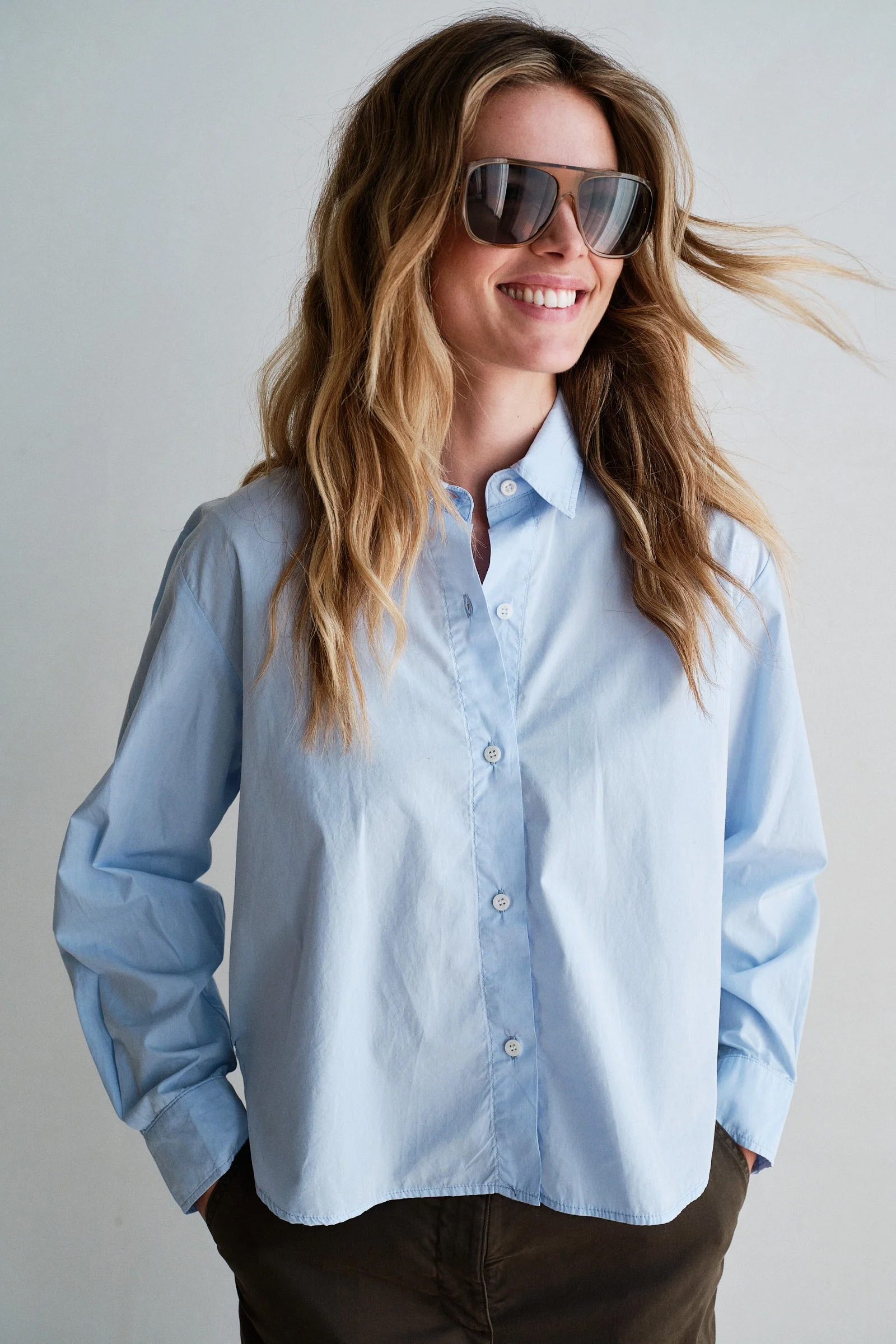 Dames blouse lange mouw blauw