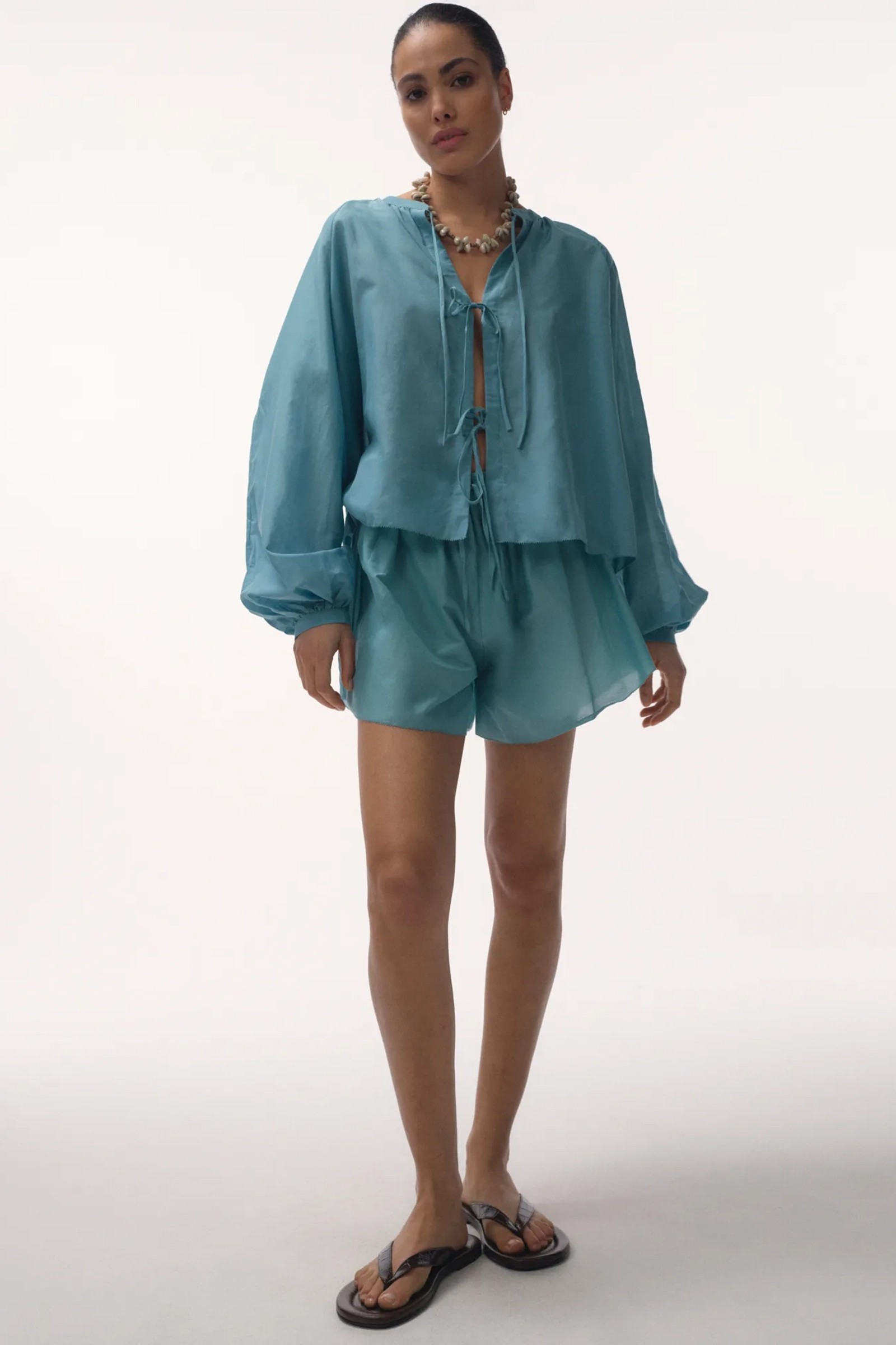 Dames blouse lange mouw blauw
