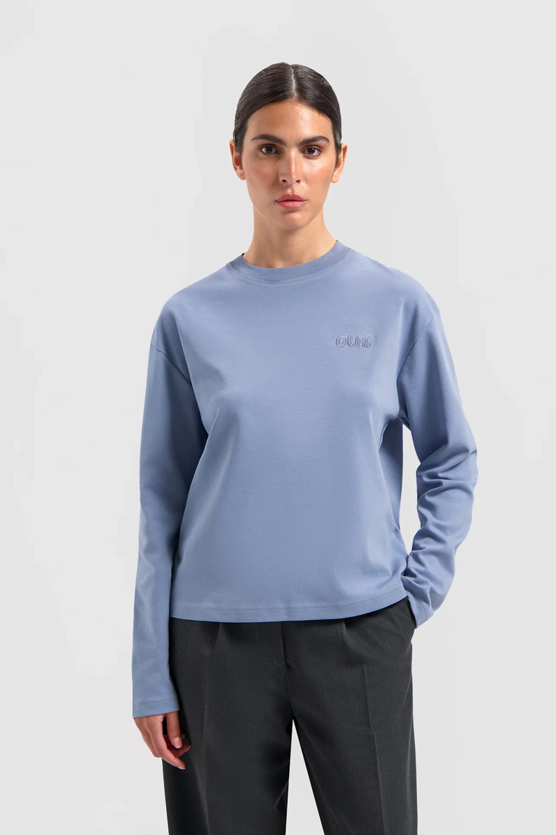 Dames t-shirt lange mouw blauw