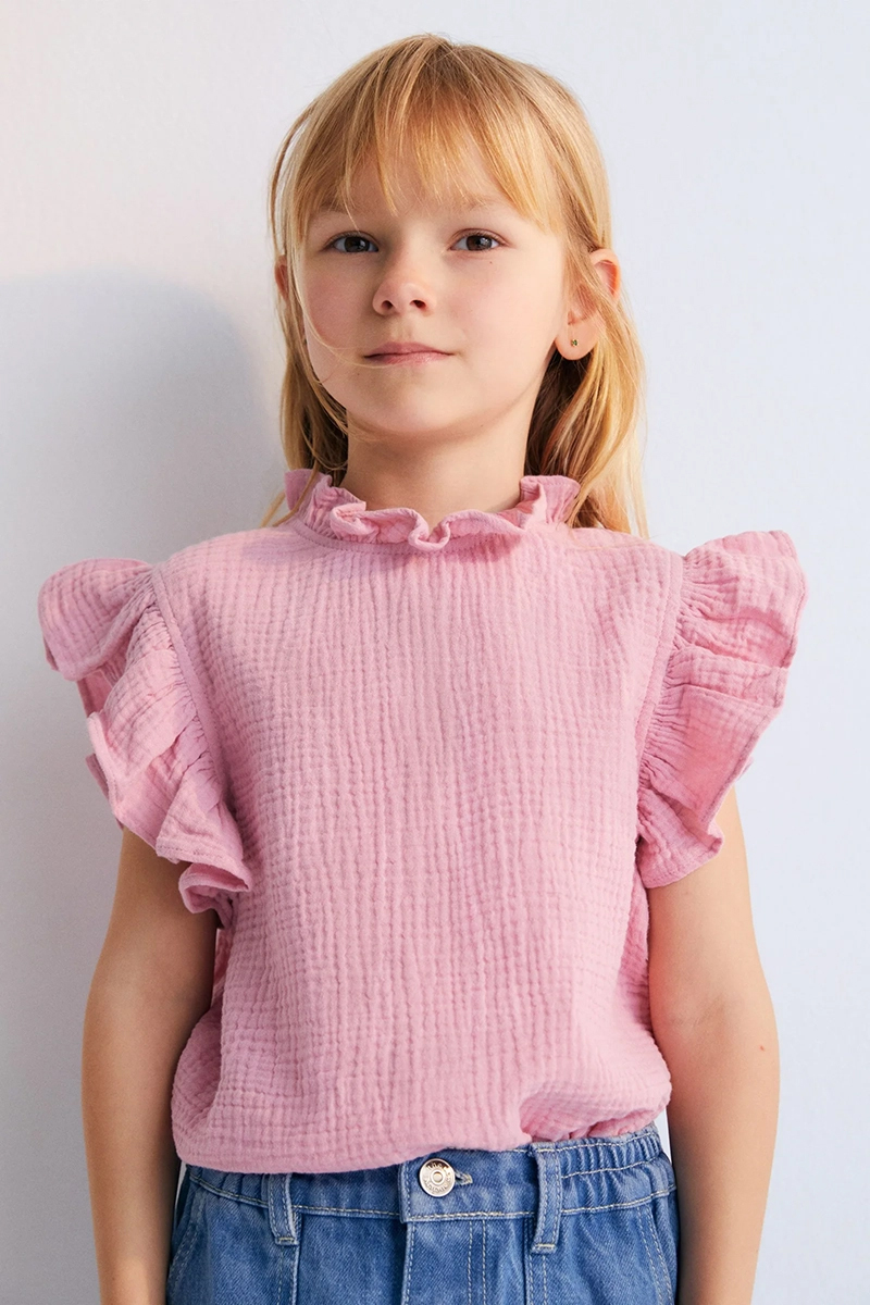 Meisjes blouse korte mouw rose