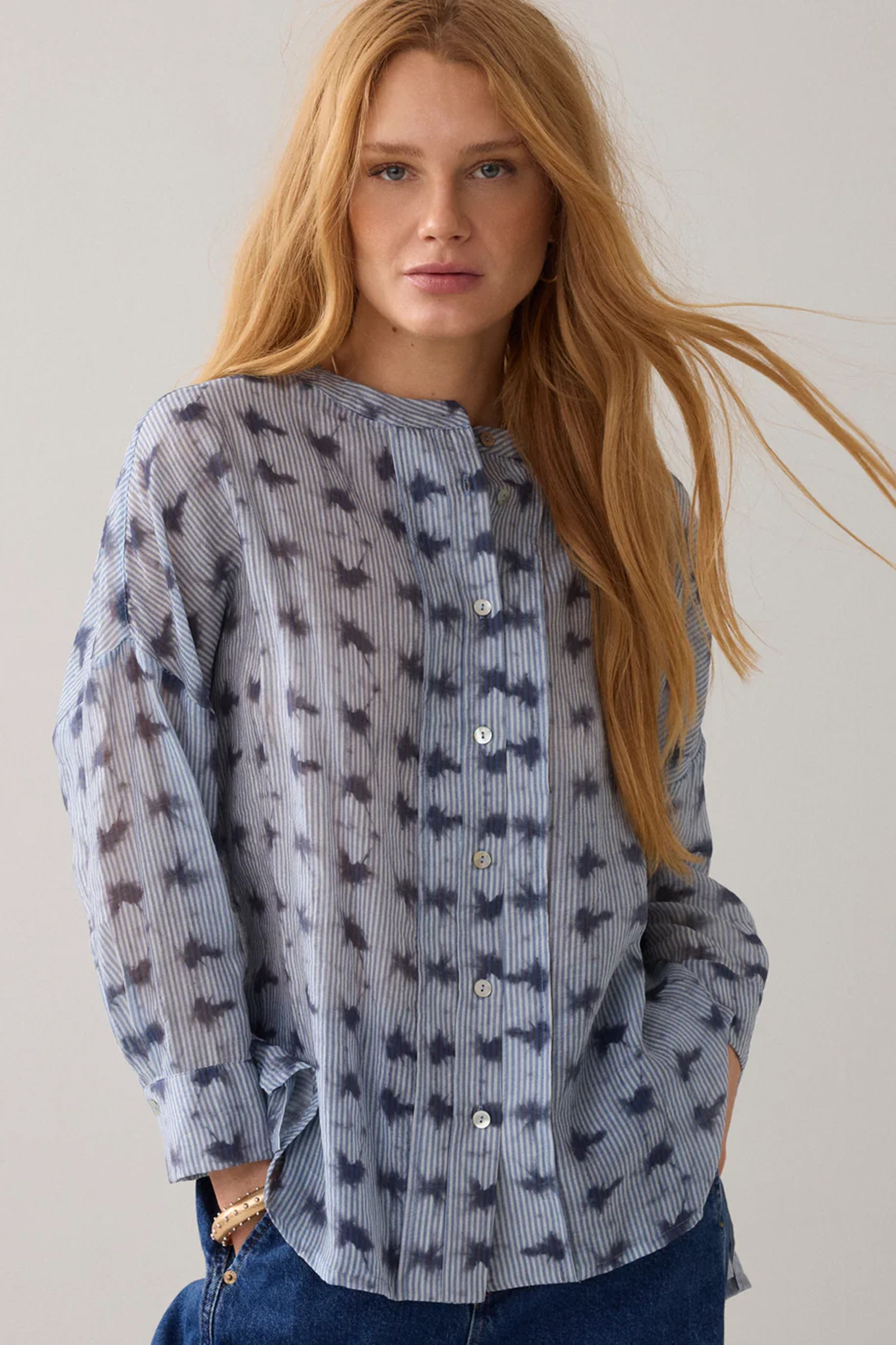 Dames blouse lange mouw blauw