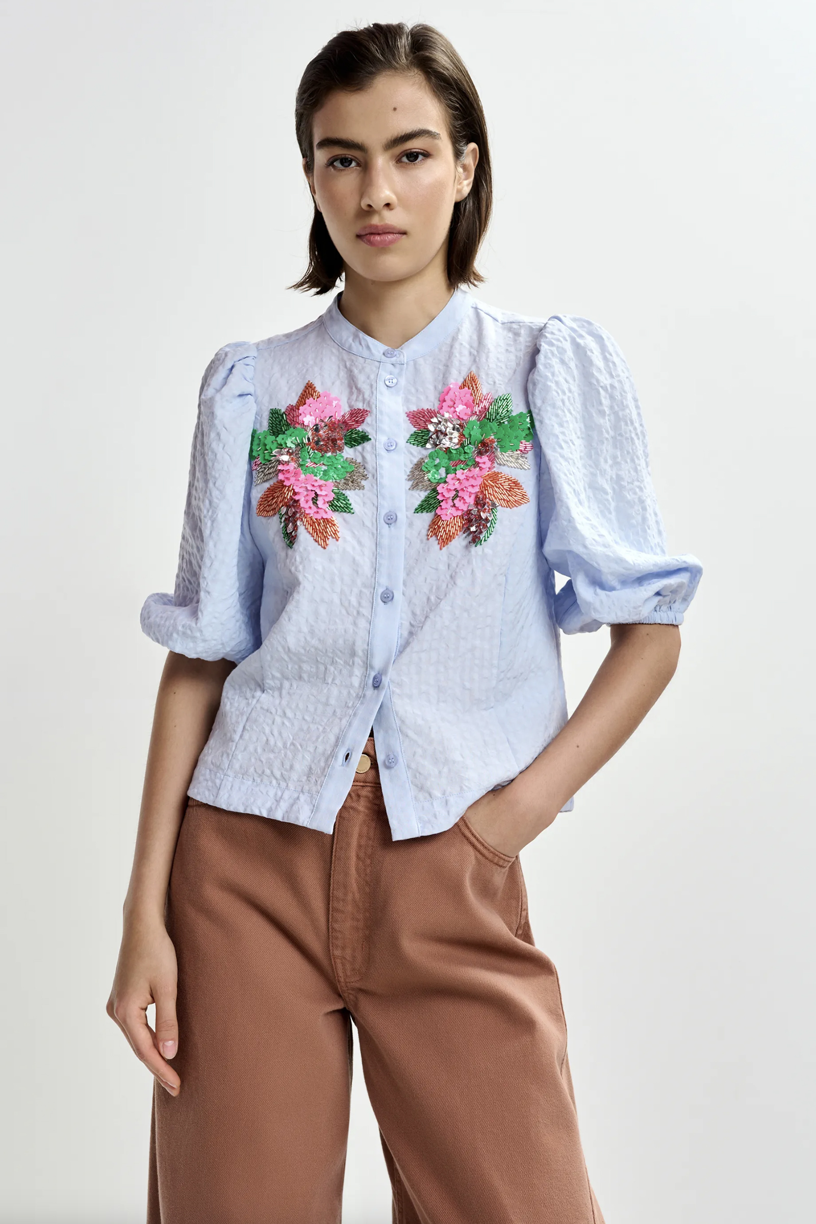 Dames blouse korte mouw blauw