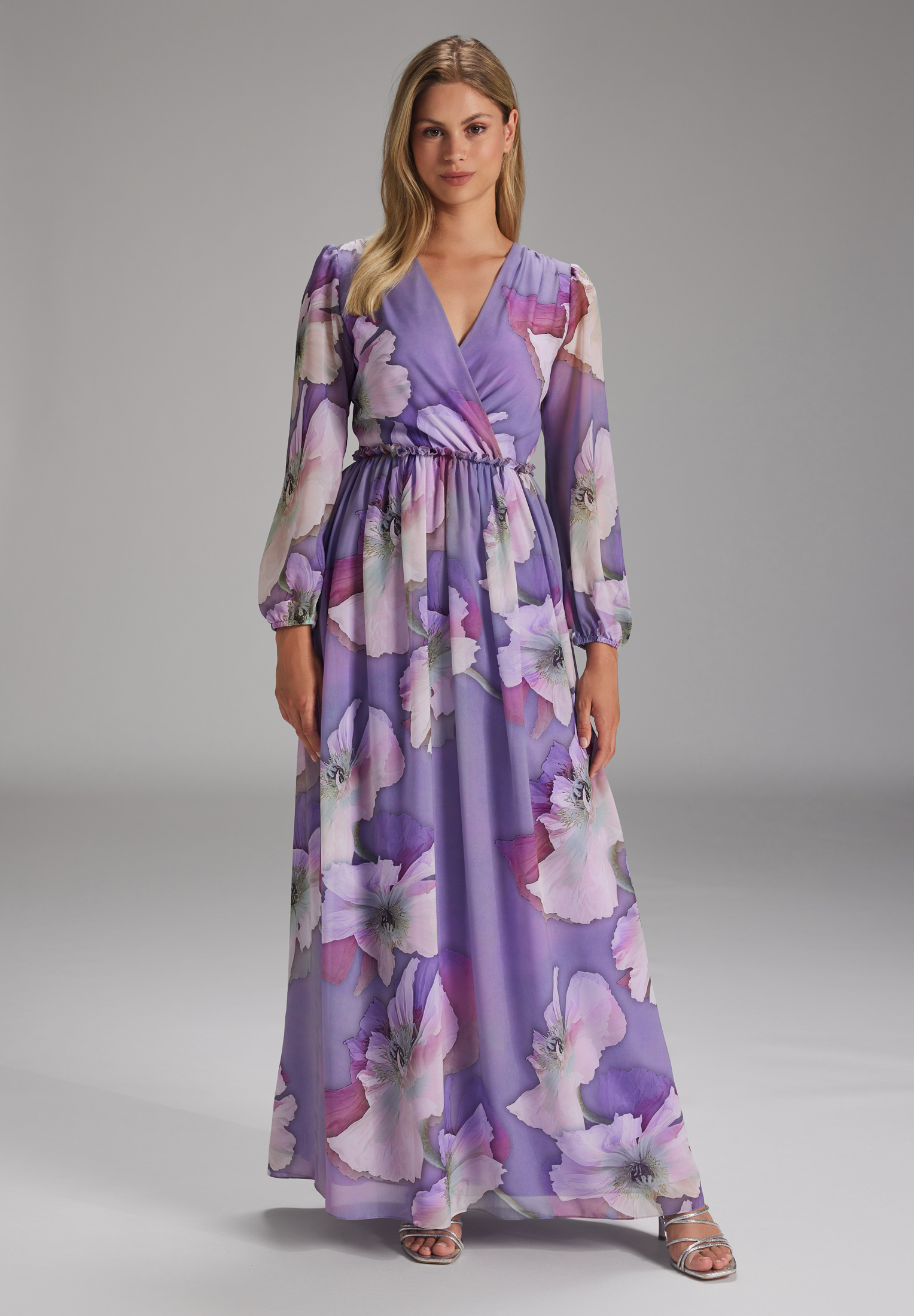 Swing Langärmeliges Blumenkleid aus Chiff fashion lilac / multi 5