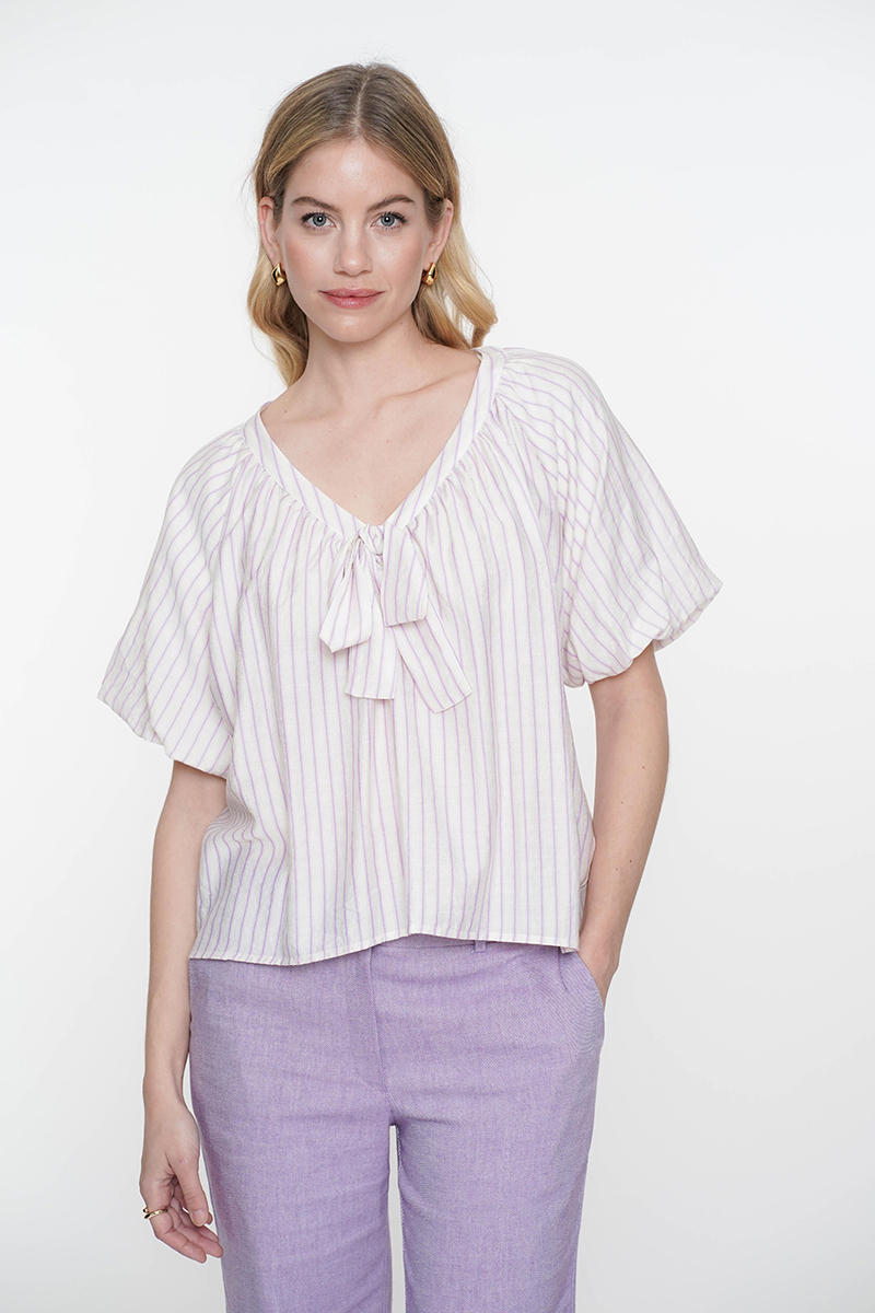 Geisha Blouse stripes with bow Grijs-1 2
