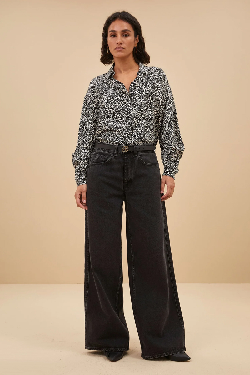 Dames blouse lange mouw zwart