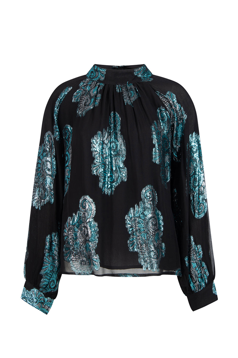 Dames blouse lange mouw blauw