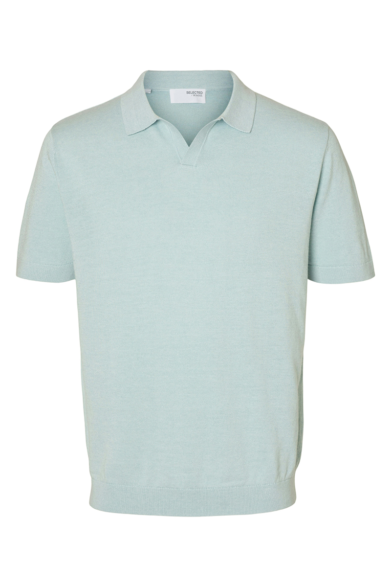 Selected SLHMATTIS SS LINEN BLEND OPEN POLO 298145003-Winter Sky/Egret twist 1