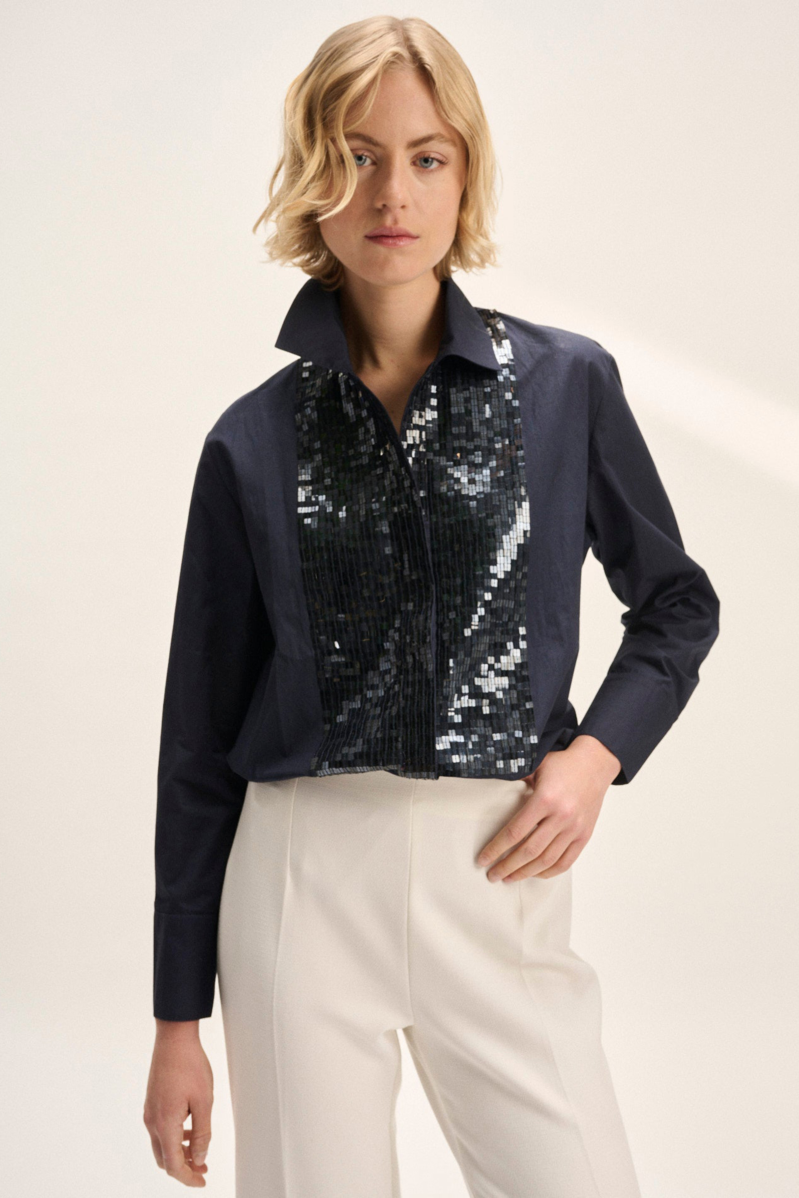Dames blouse lange mouw blauw