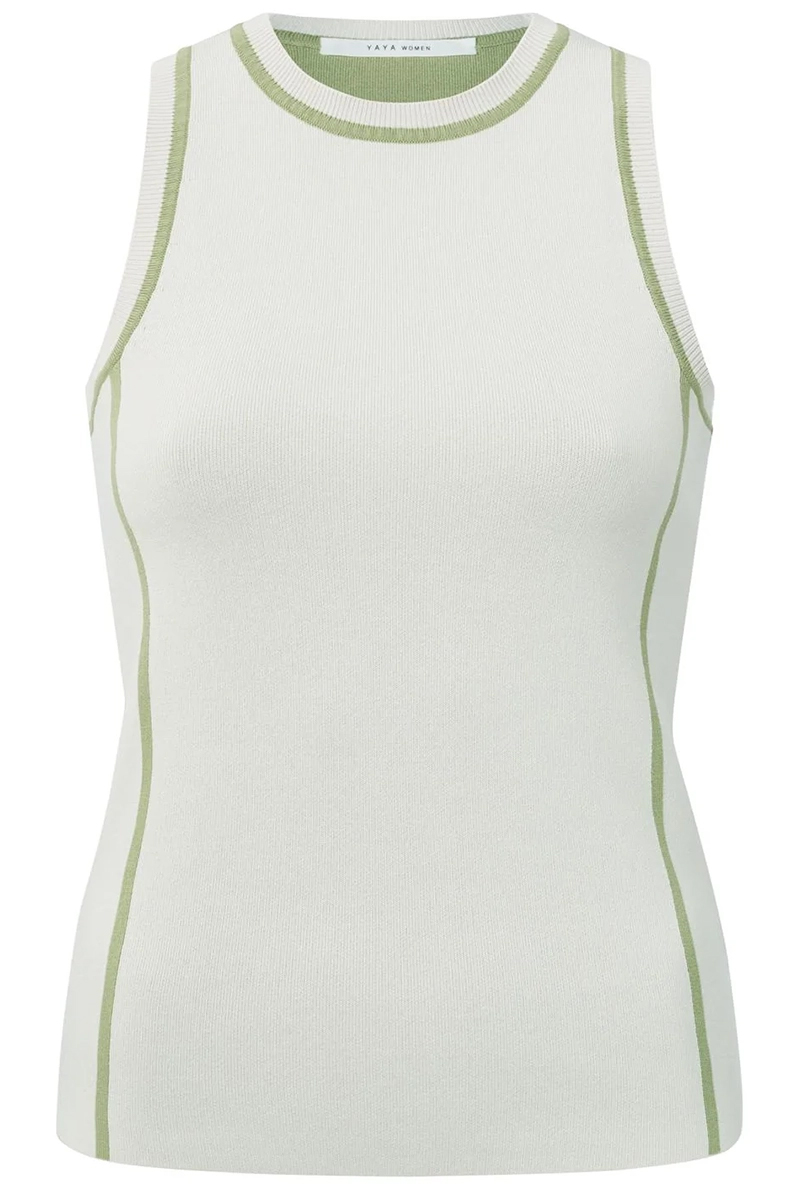 Yaya Knitted tanktop with stripe de IVORY WHITE DESSIN 1
