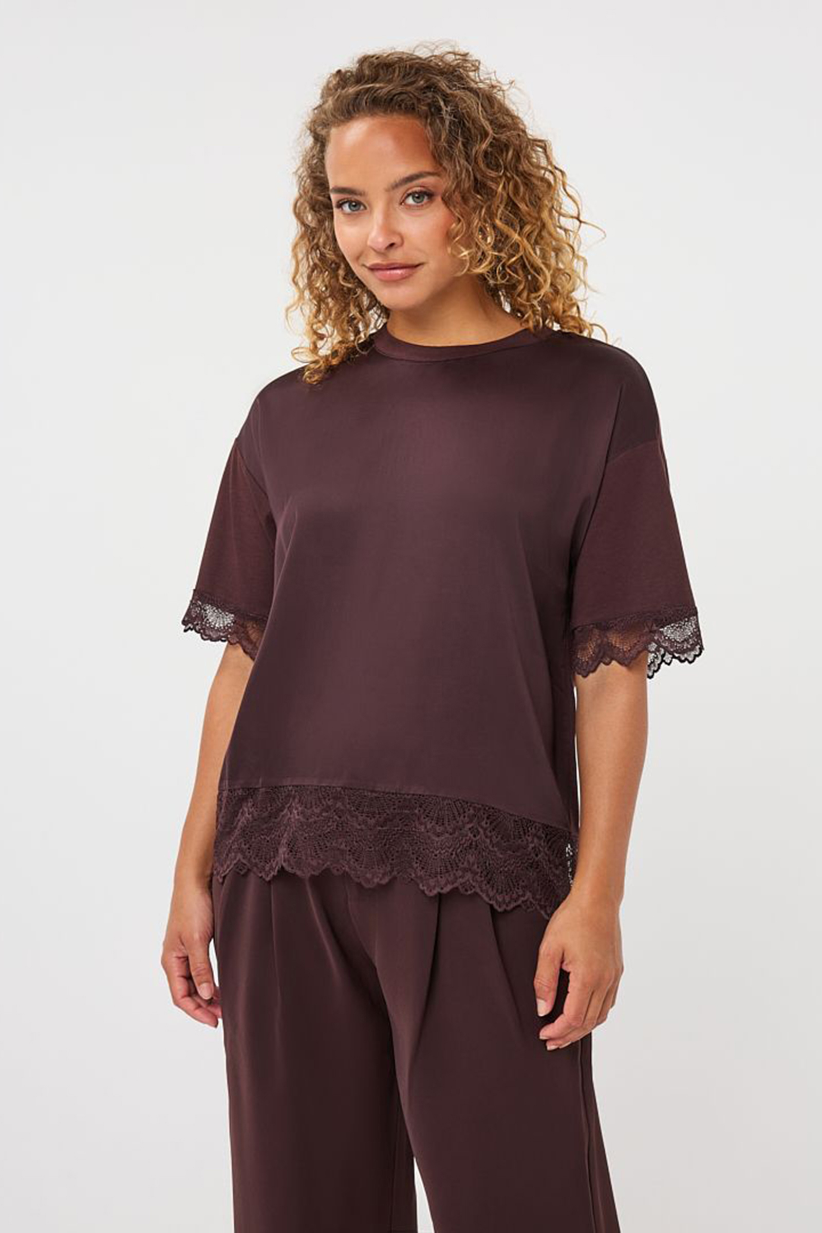 Dames t-shirt korte mouw bruin