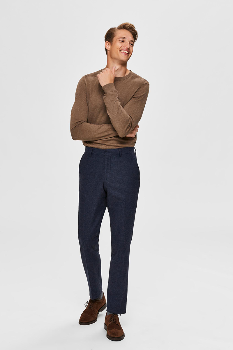 Selected SLHBERG CREW NECK B NOOS Bruin/Beige-2 5