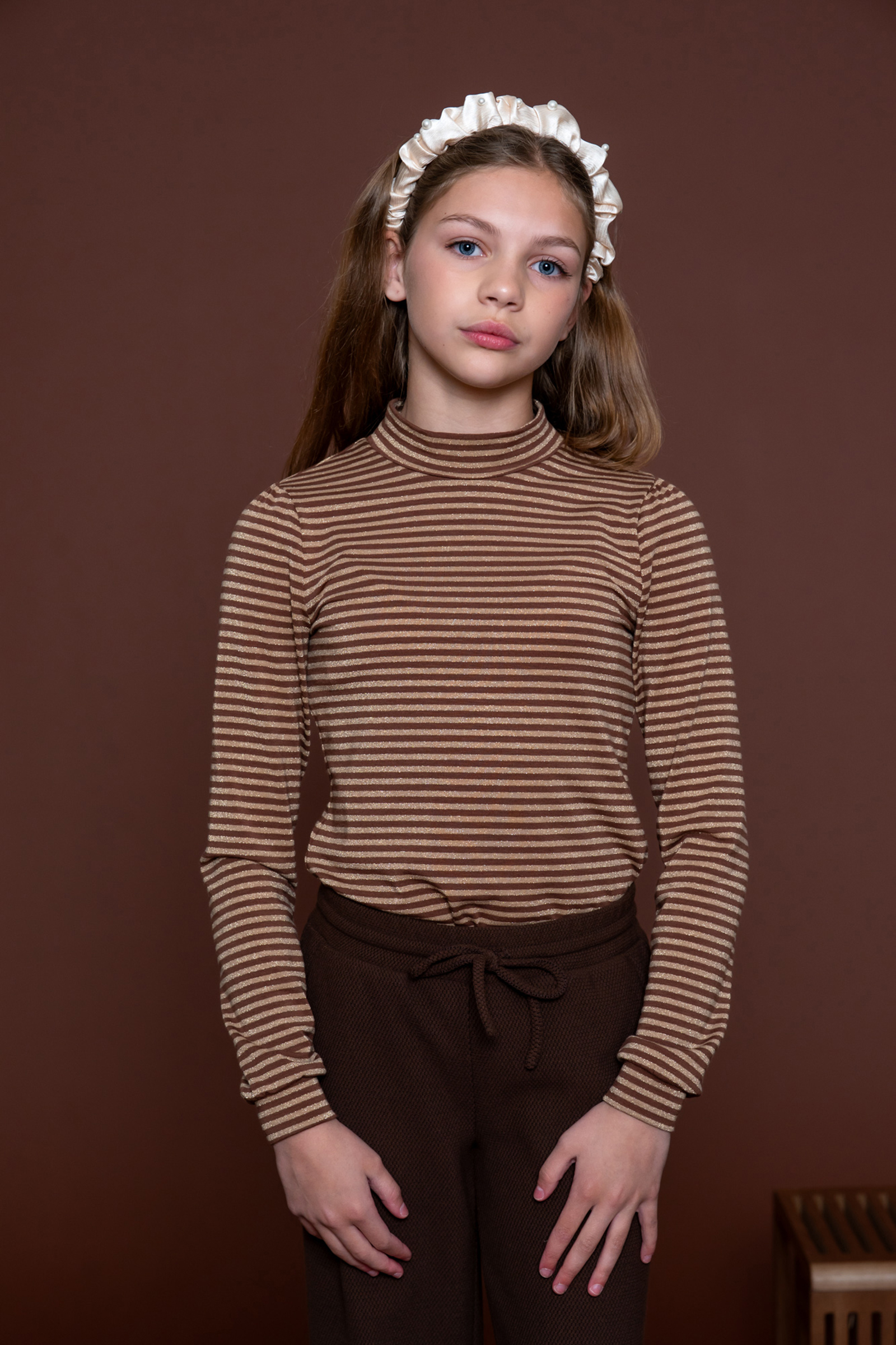 Meisjes t-shirt lange mouw bruin