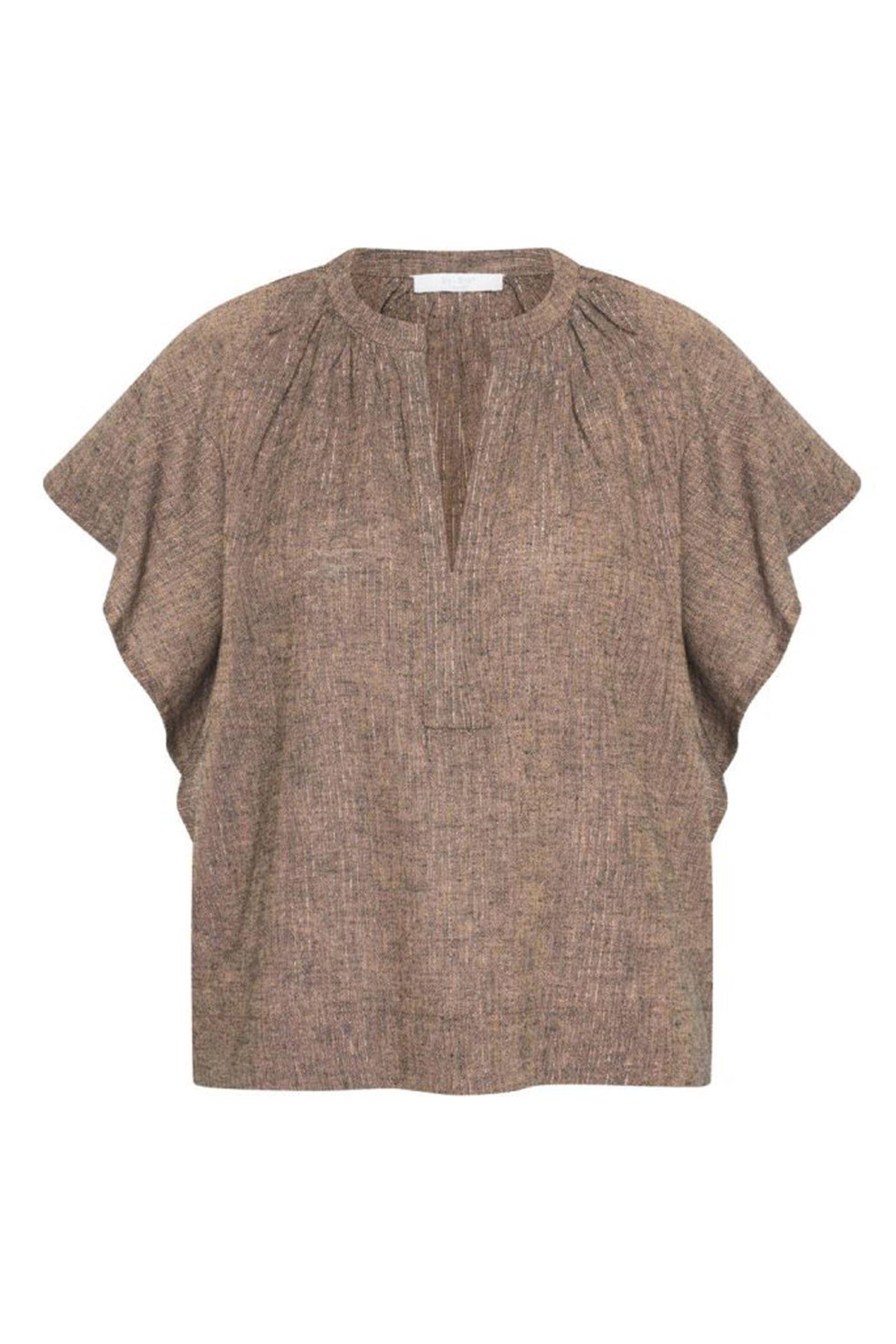 Dames blouse korte mouw bruin