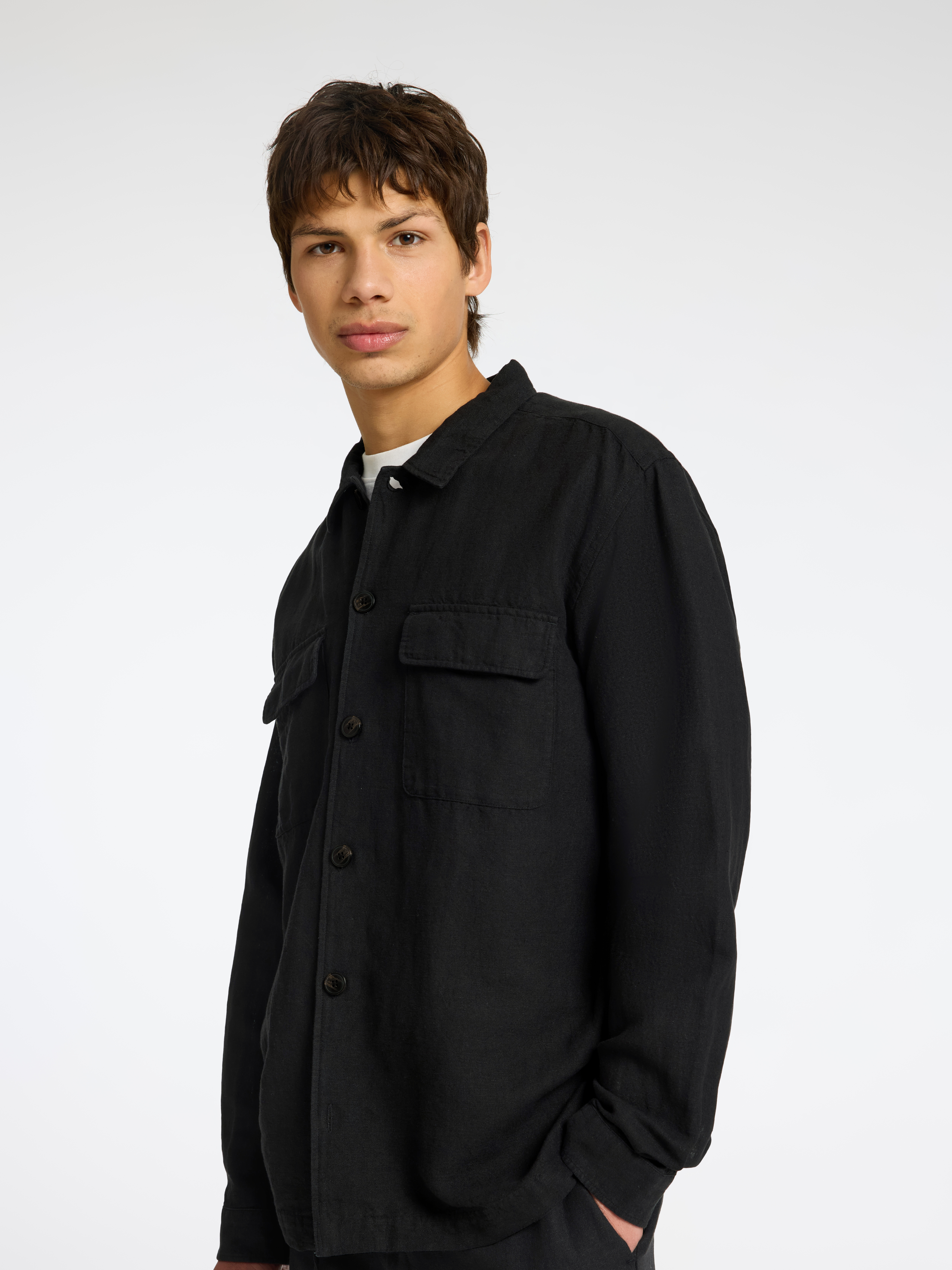 Selected SLH-LEROY LINEN BLEND OVERSHIRT LS 179099-Black 4