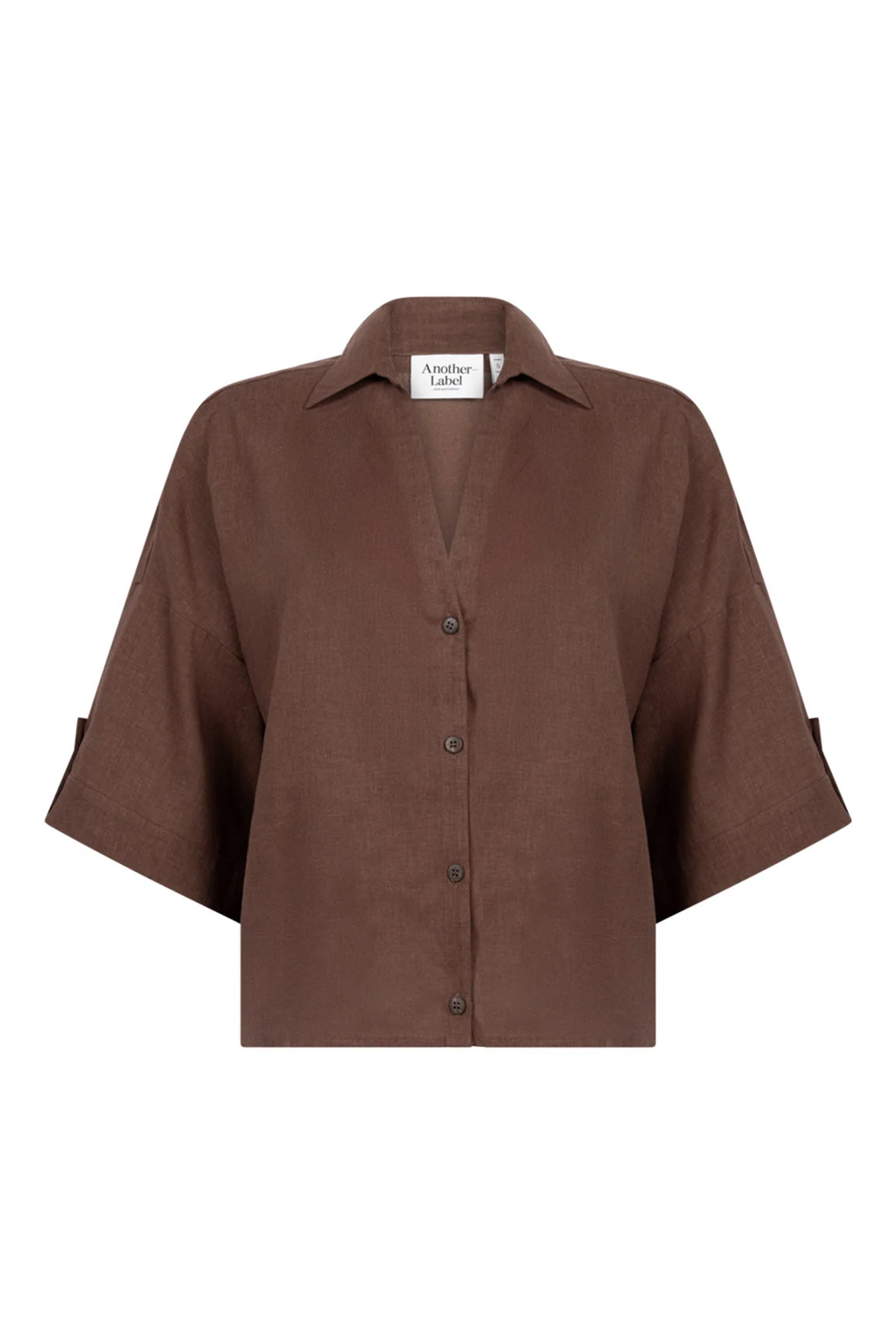 Dames blouse korte mouw bruin