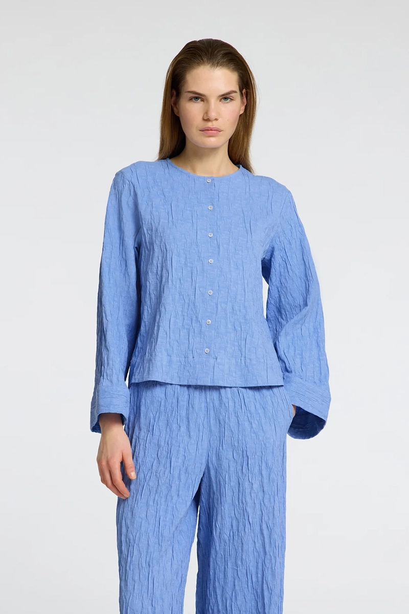 Dames blouse lange mouw blauw