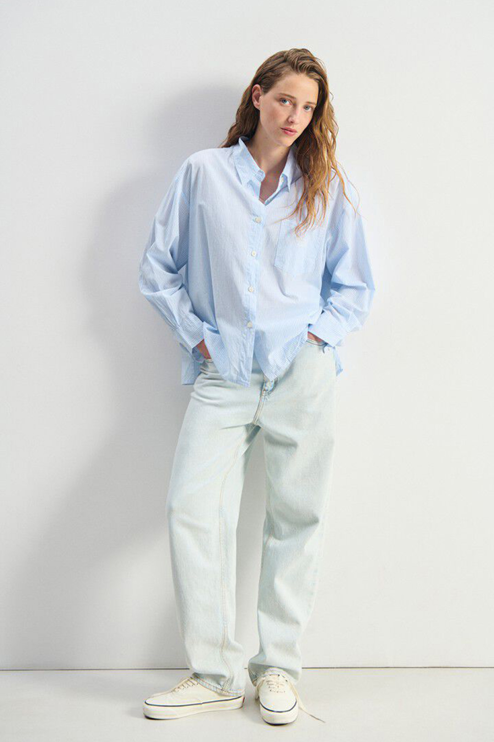 Dames blouse lange mouw blauw